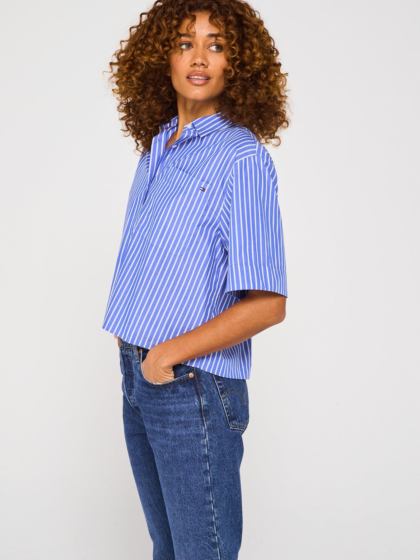 Image 5 of 6 of Tommy Hilfiger Boxy Poplin Short Sleeve Shirt - Blue