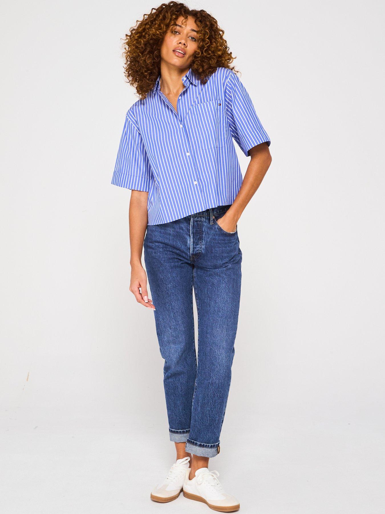Image 6 of 6 of Tommy Hilfiger Boxy Poplin Short Sleeve Shirt - Blue