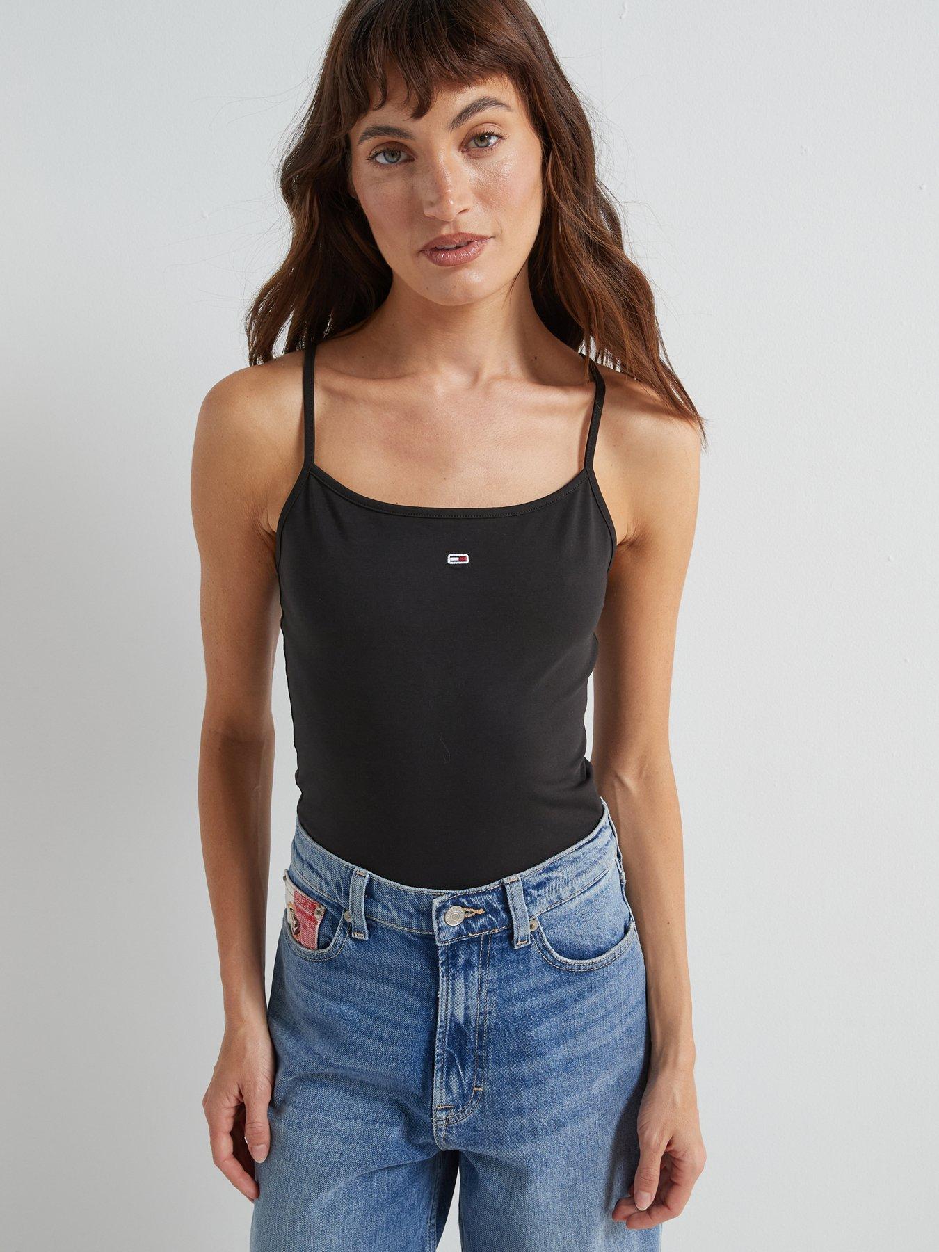 Image 1 of 4 of Tommy Jeans Mini Badge Vest Top - Black