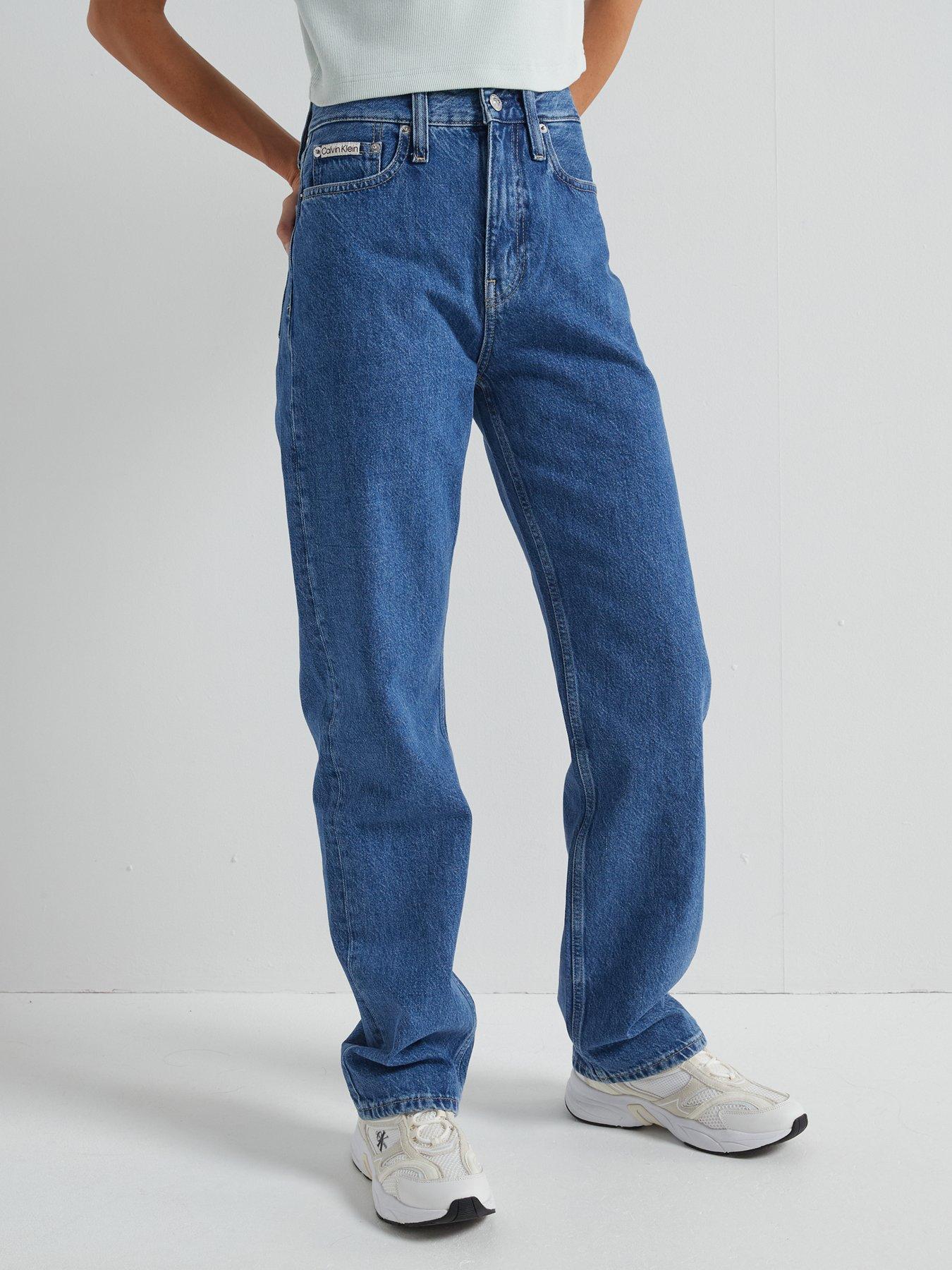 Image 1 of 6 of Calvin Klein Jeans High Rise Straight Leg Jeans - Blue