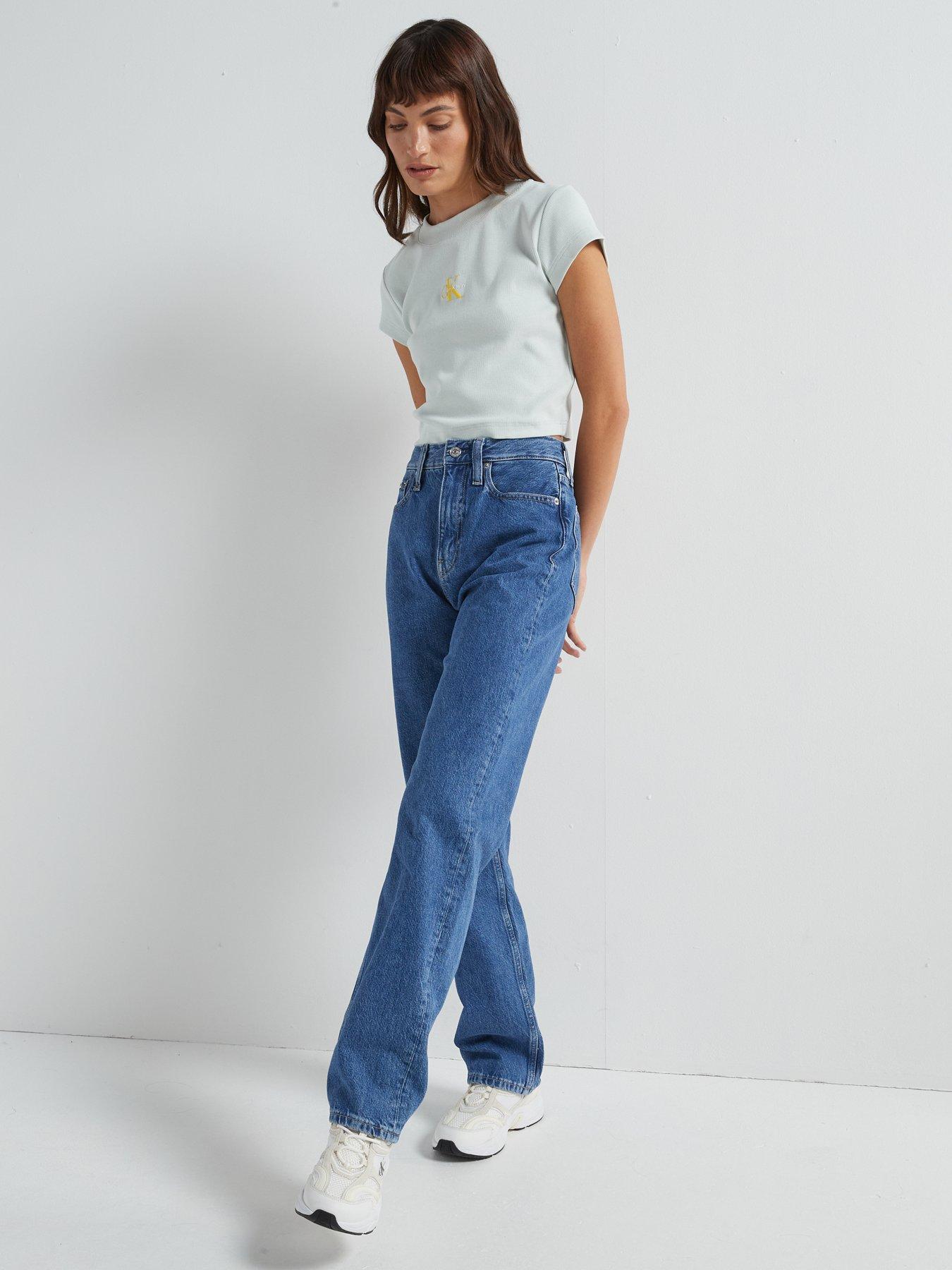 Image 3 of 6 of Calvin Klein Jeans High Rise Straight Leg Jeans - Blue