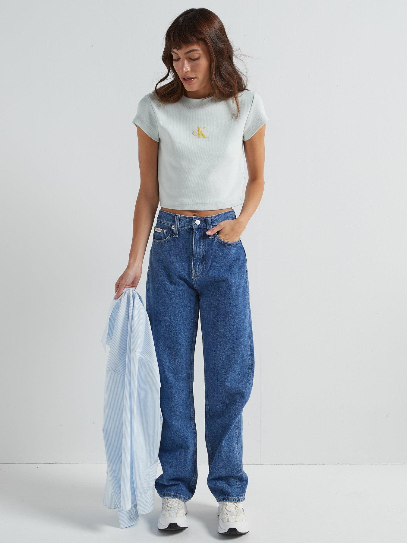 Image 6 of 6 of Calvin Klein Jeans High Rise Straight Leg Jeans - Blue