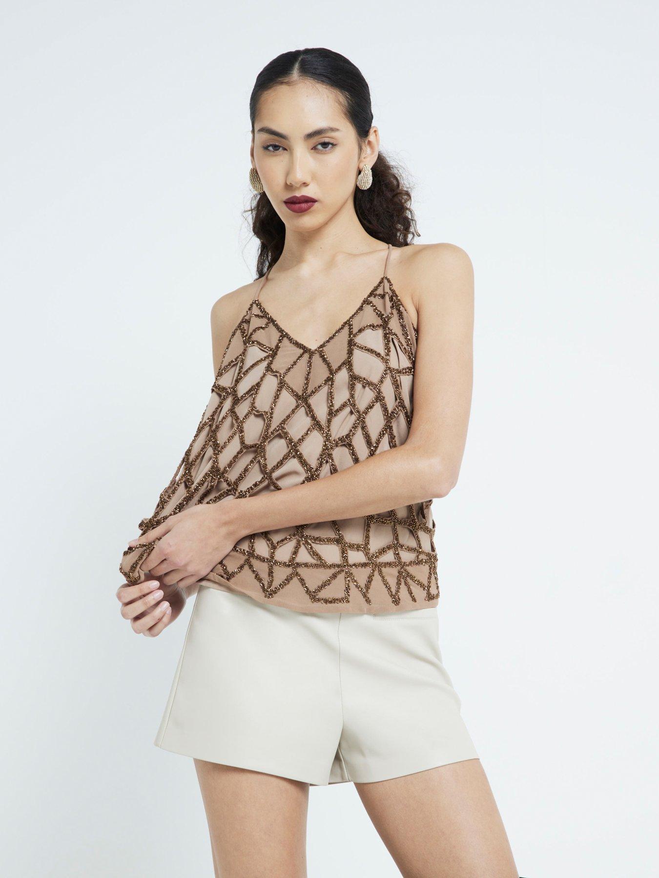 river-island-beaded-overlay-cami-gold