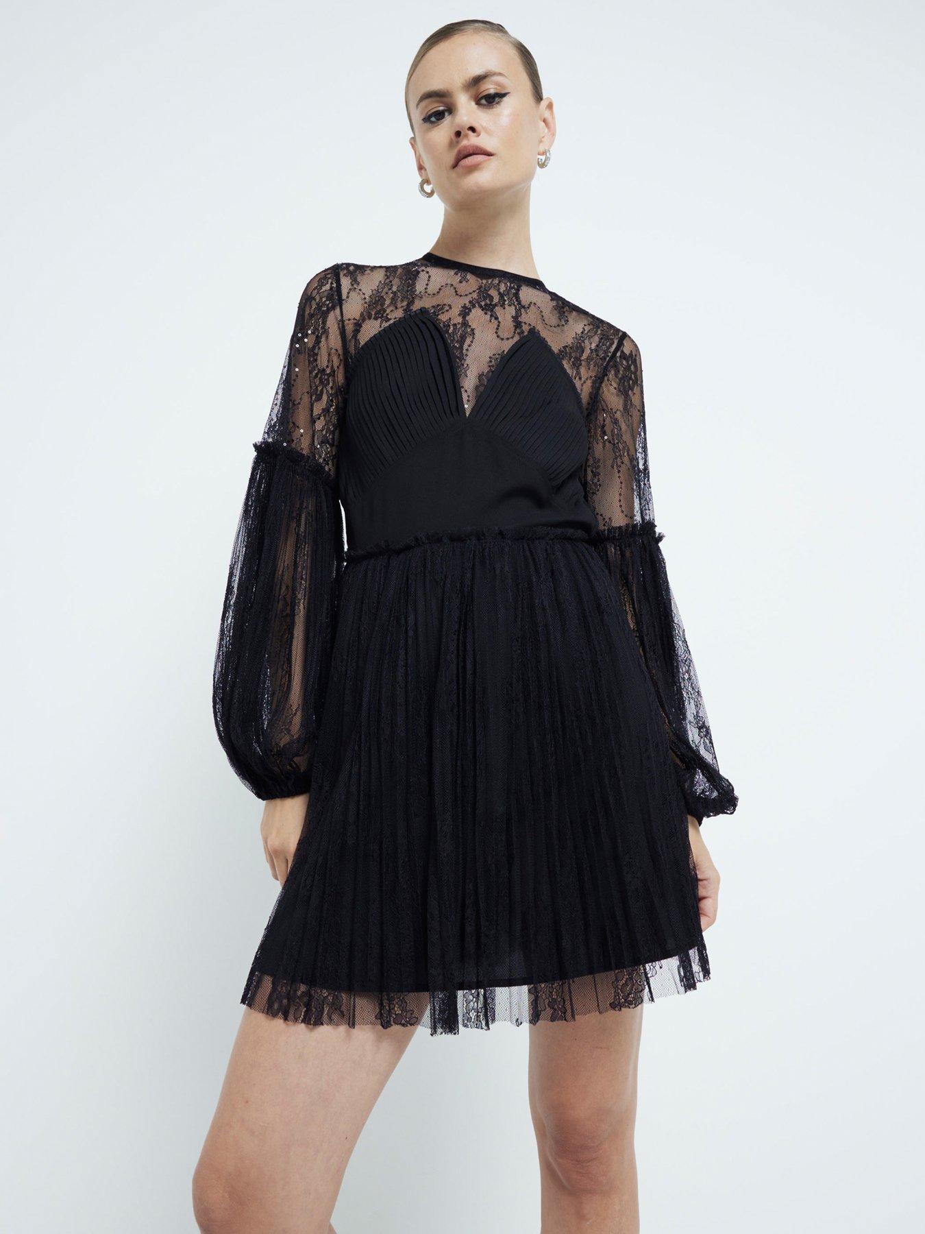 River Island Lace Hybrid Dress - Black