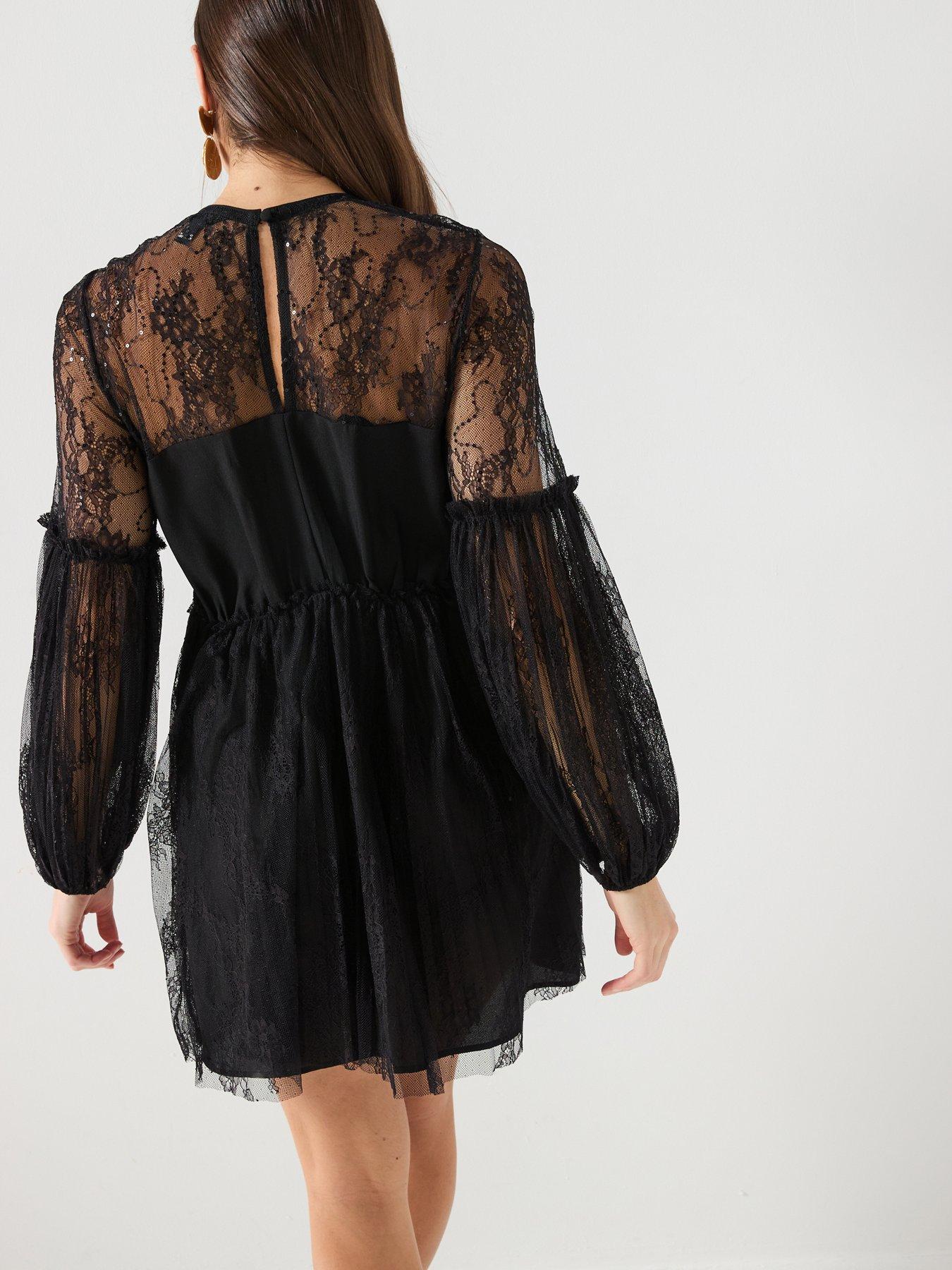 Image 2 of 6 of River Island Lace Hybrid Dress - Black