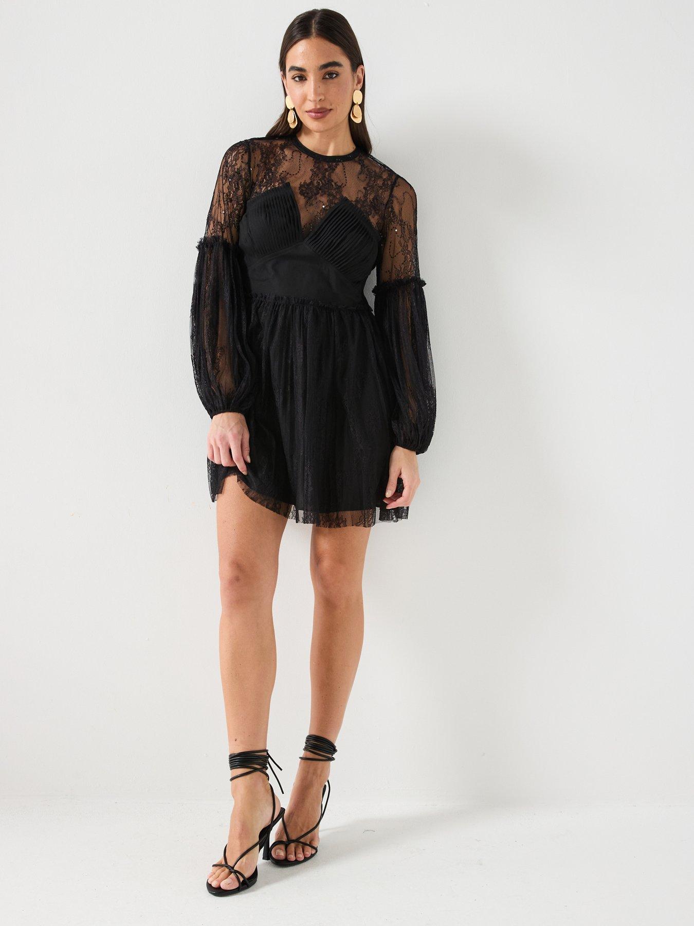 Image 3 of 6 of River Island Lace Hybrid Dress - Black