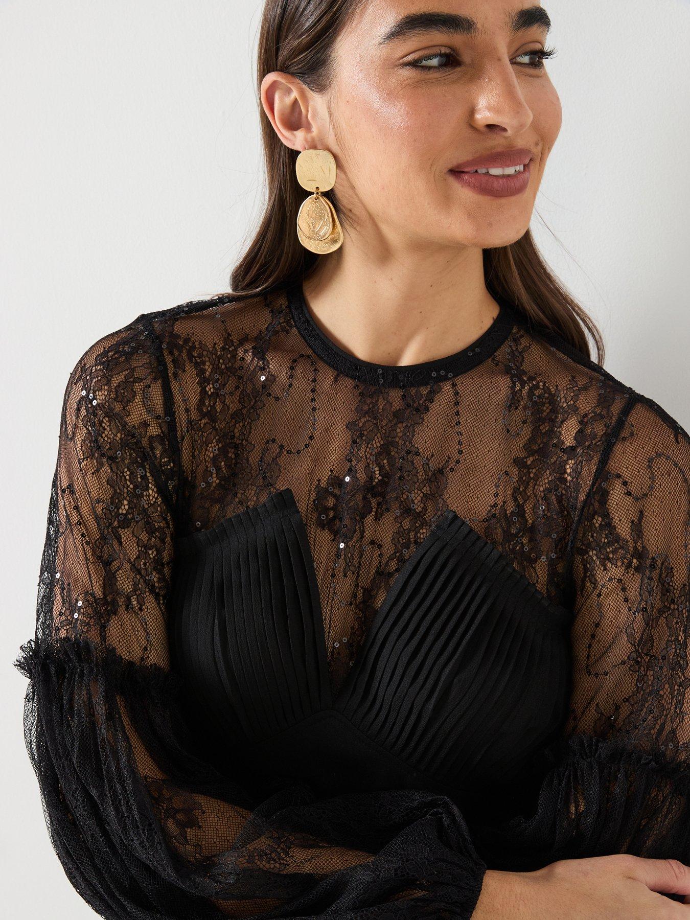 Image 4 of 6 of River Island Lace Hybrid Dress - Black