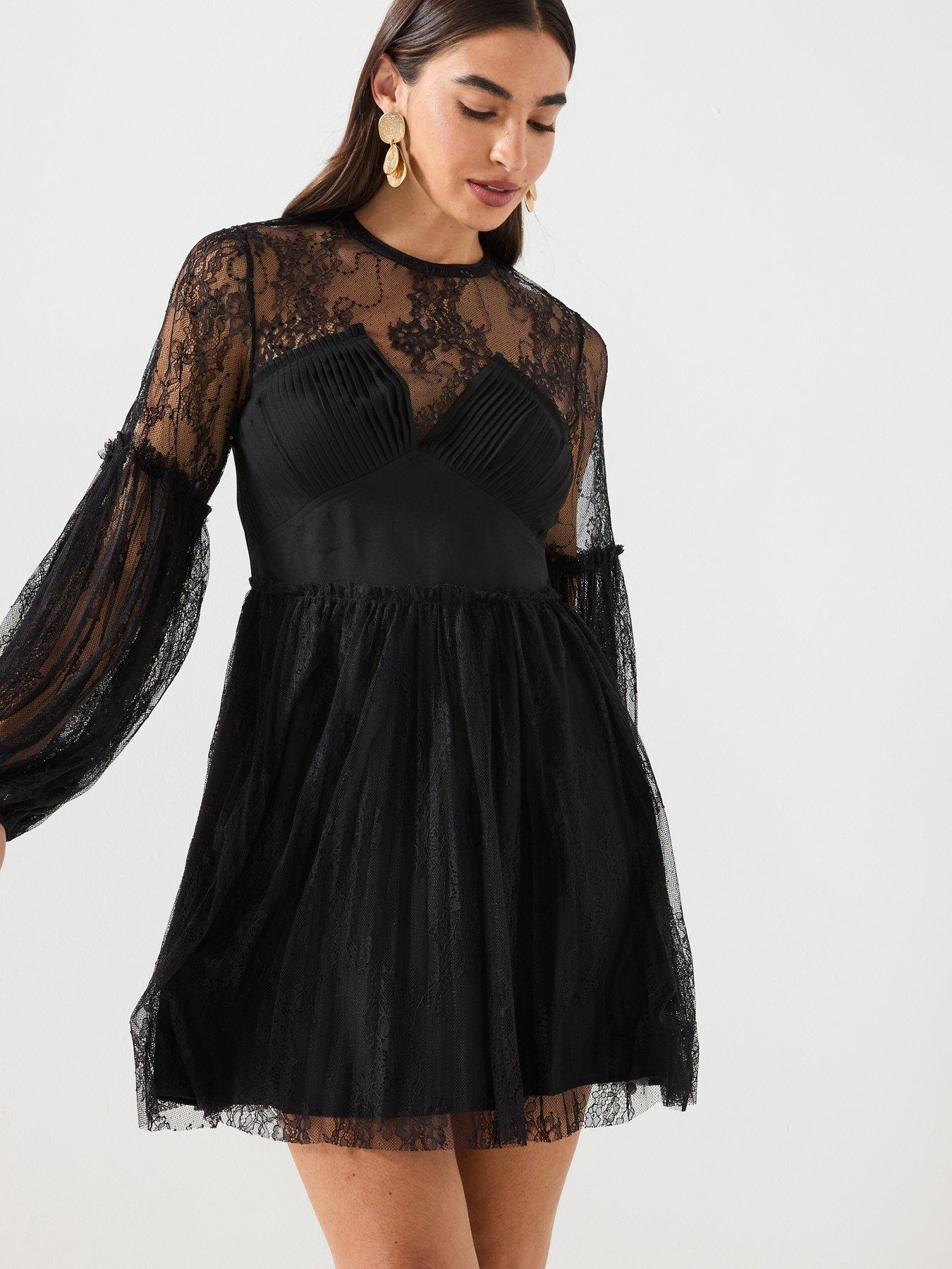 Image 5 of 6 of River Island Lace Hybrid Dress - Black
