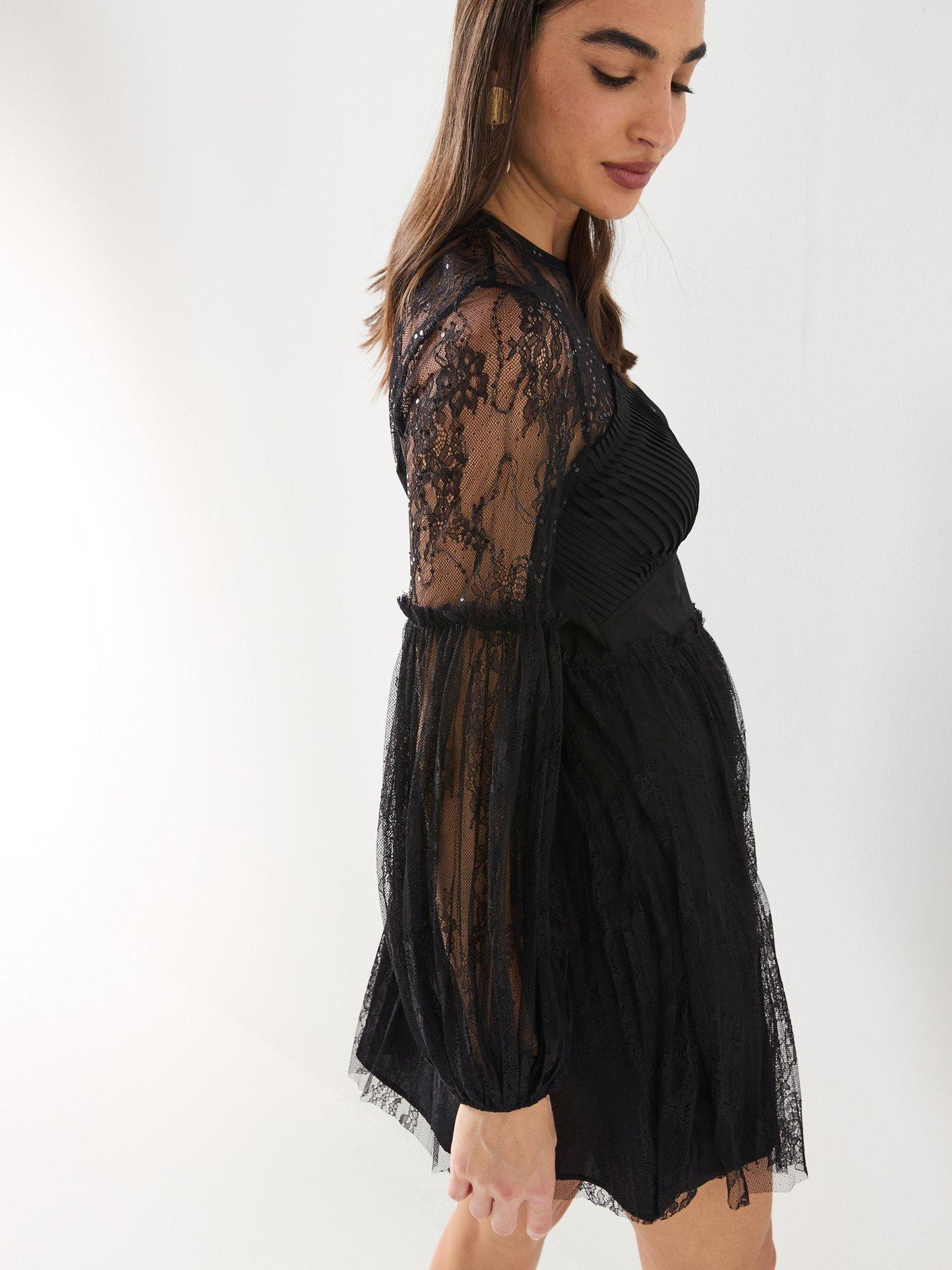 Image 6 of 6 of River Island Lace Hybrid Dress - Black