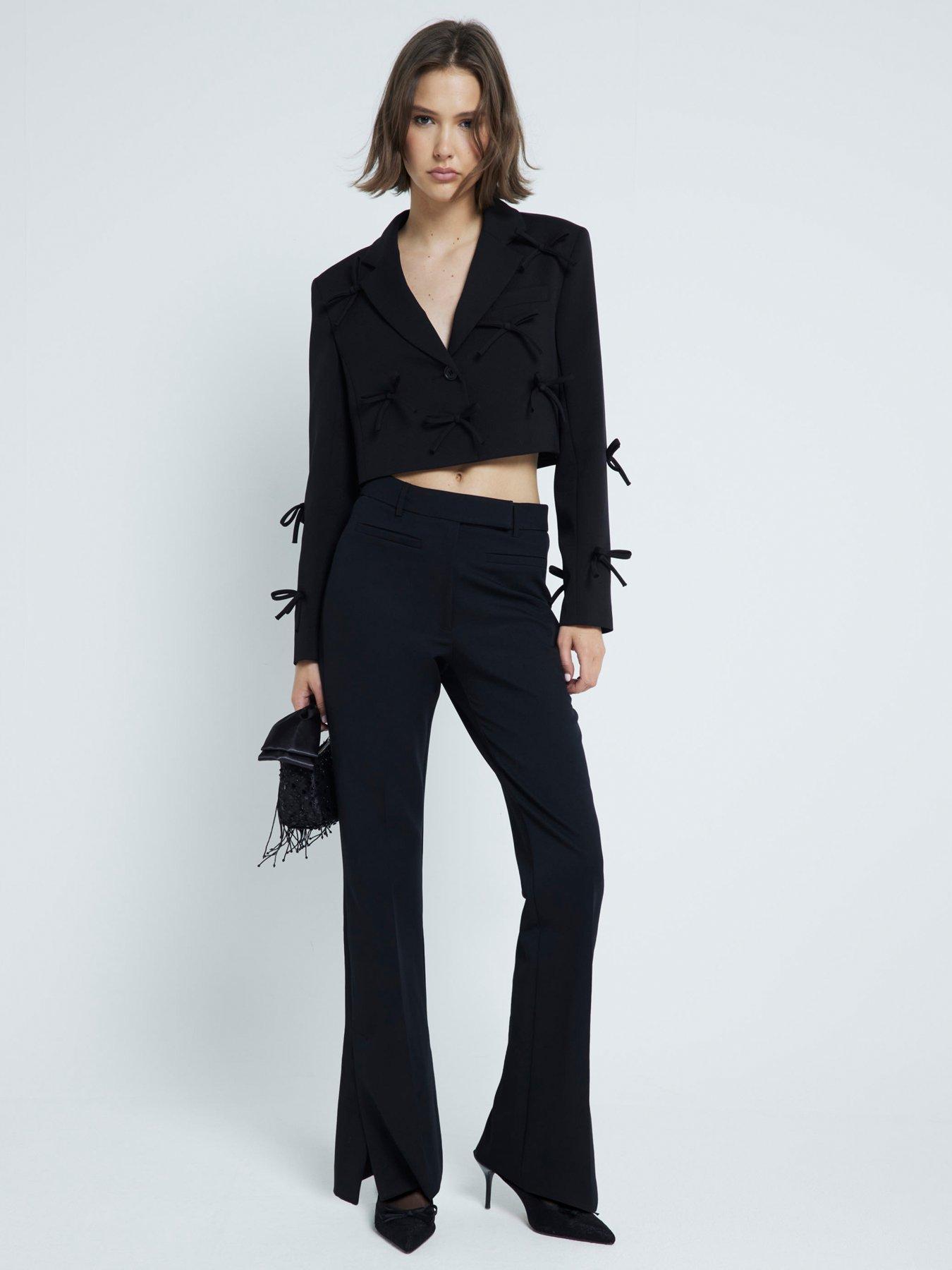 river-island-slim-tailored-flare-trouser-blackfront