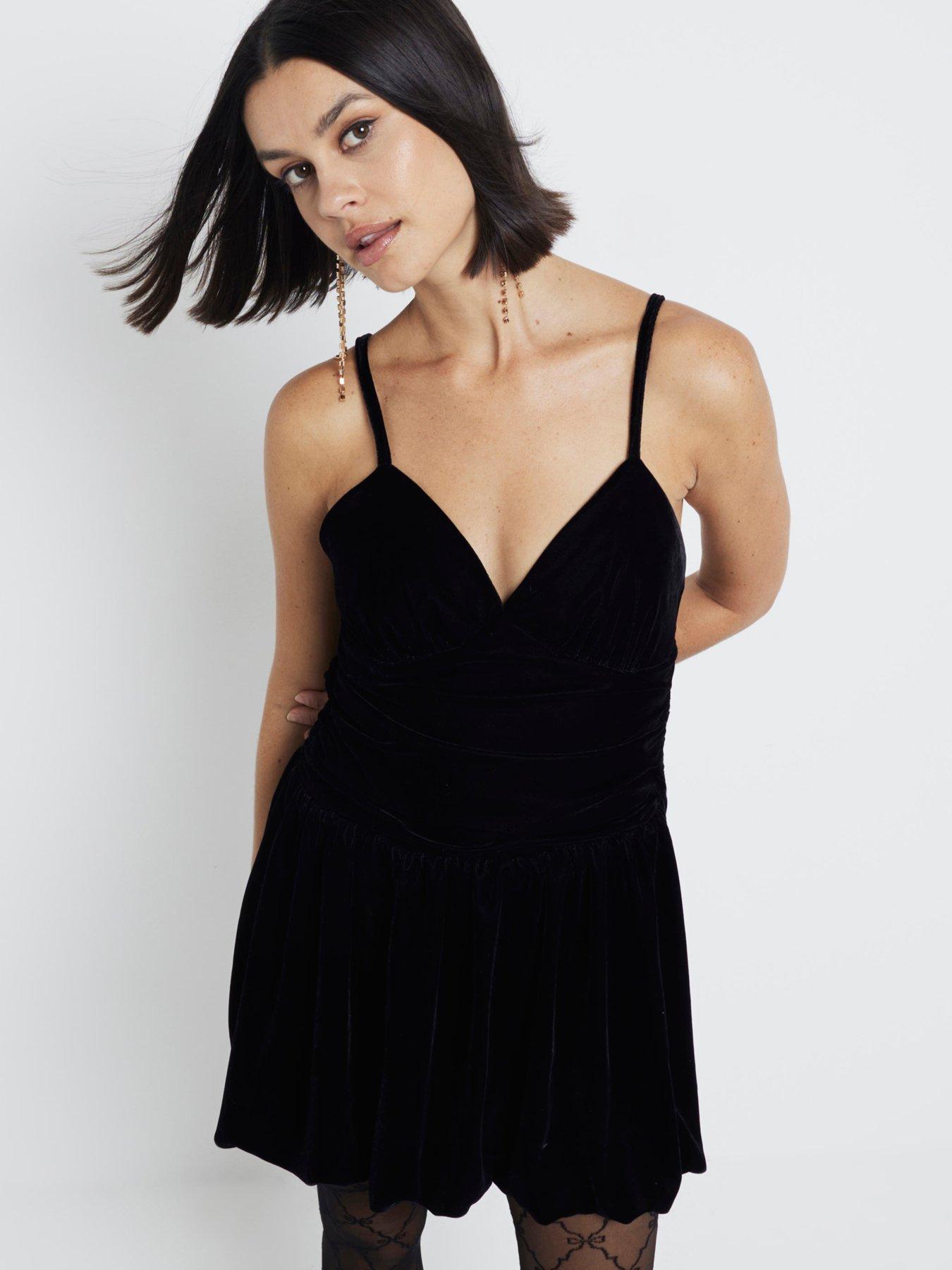 river-island-velvet-puffball-cami-mini-dress-blackfront