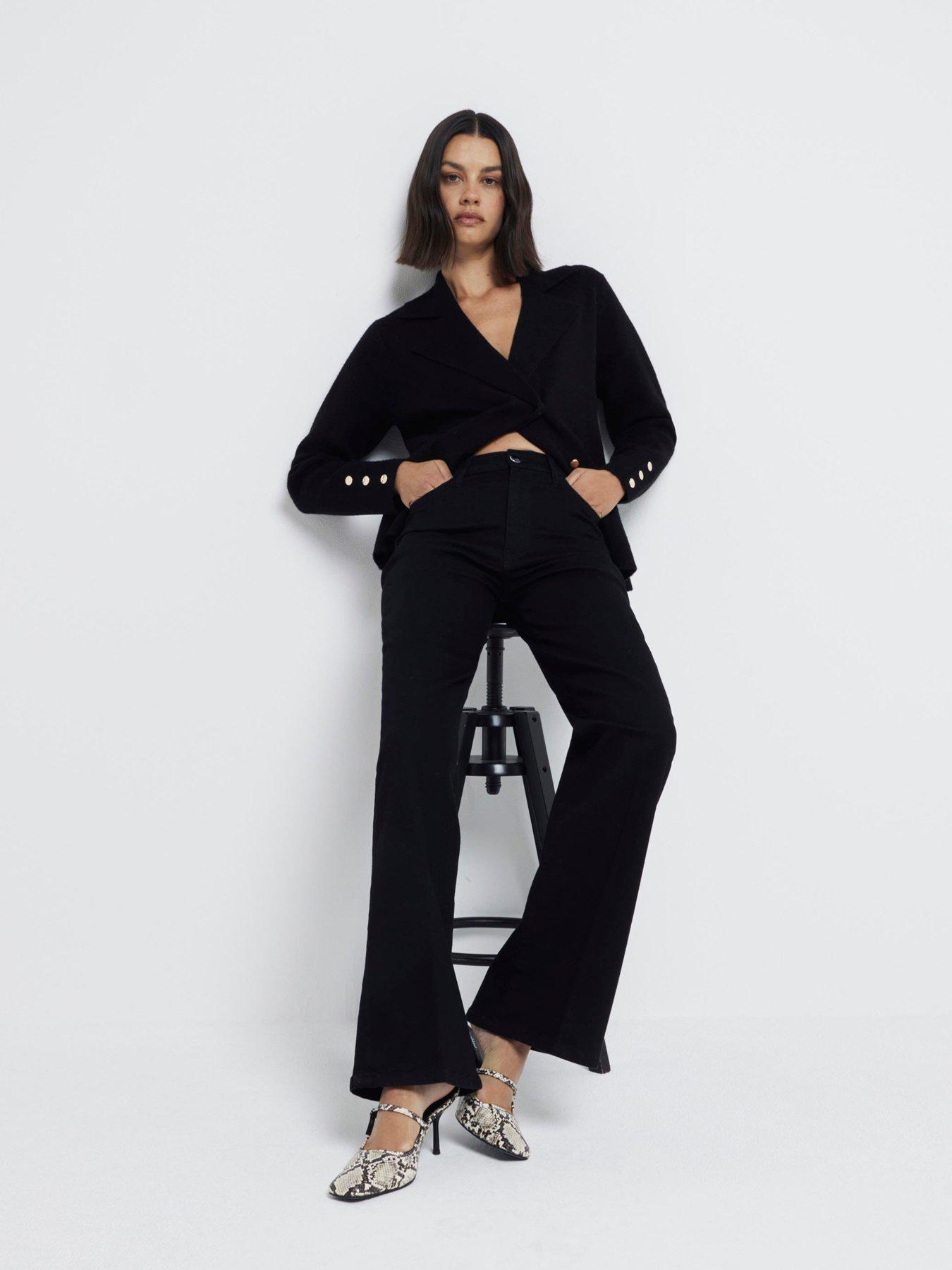 undefined High Rise Wide Leg Jeans - Black