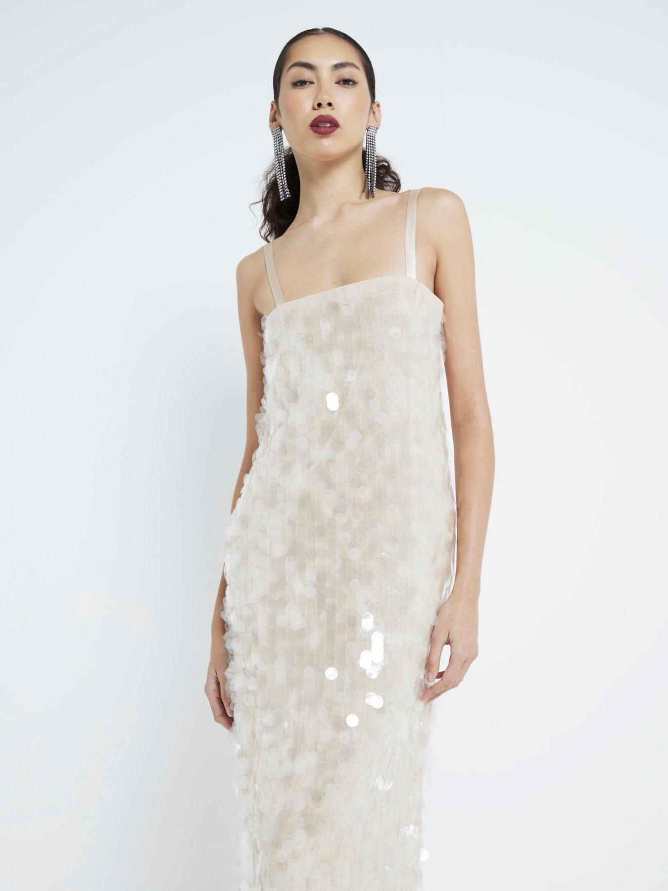River Island Strappy Sequin Slip Dress Cream Very Ireland