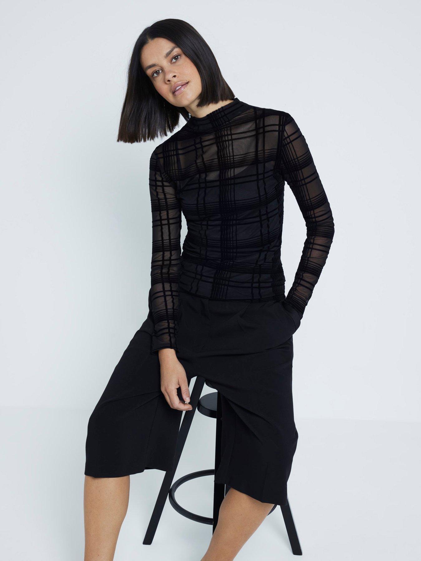 river-island-flock-mesh-top-black