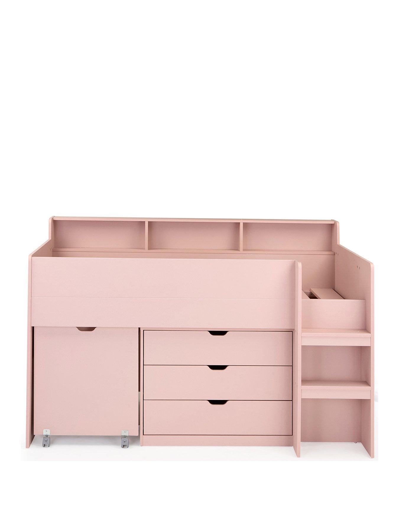 Image 2 of 7 of Very Home Aspen Mid Sleeper Bed Frame with Desk, Drawers and Shelves plus Mattress Options (Buy and SAVE!) - Pink