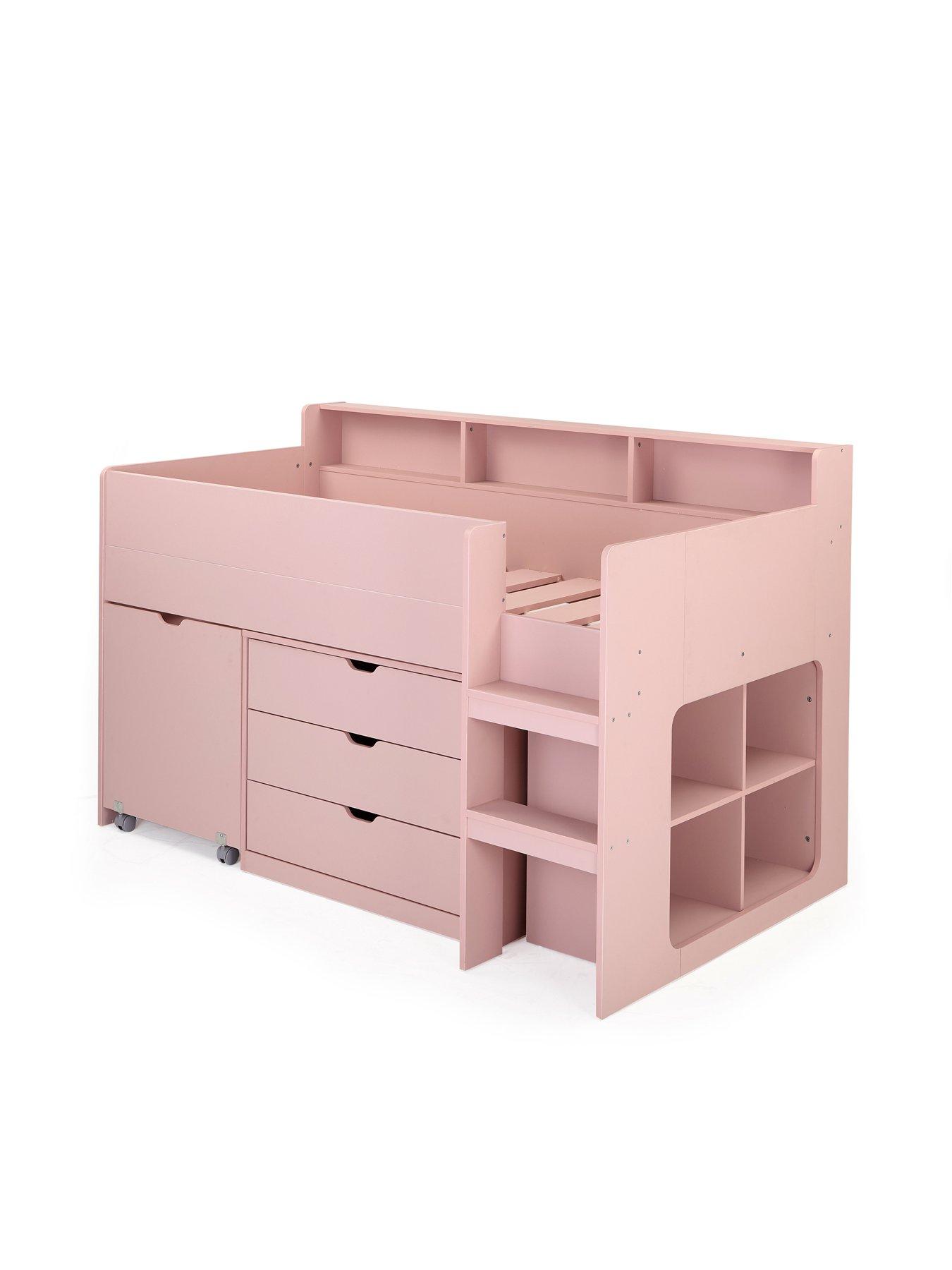 Image 3 of 7 of Very Home Aspen Mid Sleeper Bed Frame with Desk, Drawers and Shelves plus Mattress Options (Buy and SAVE!) - Pink