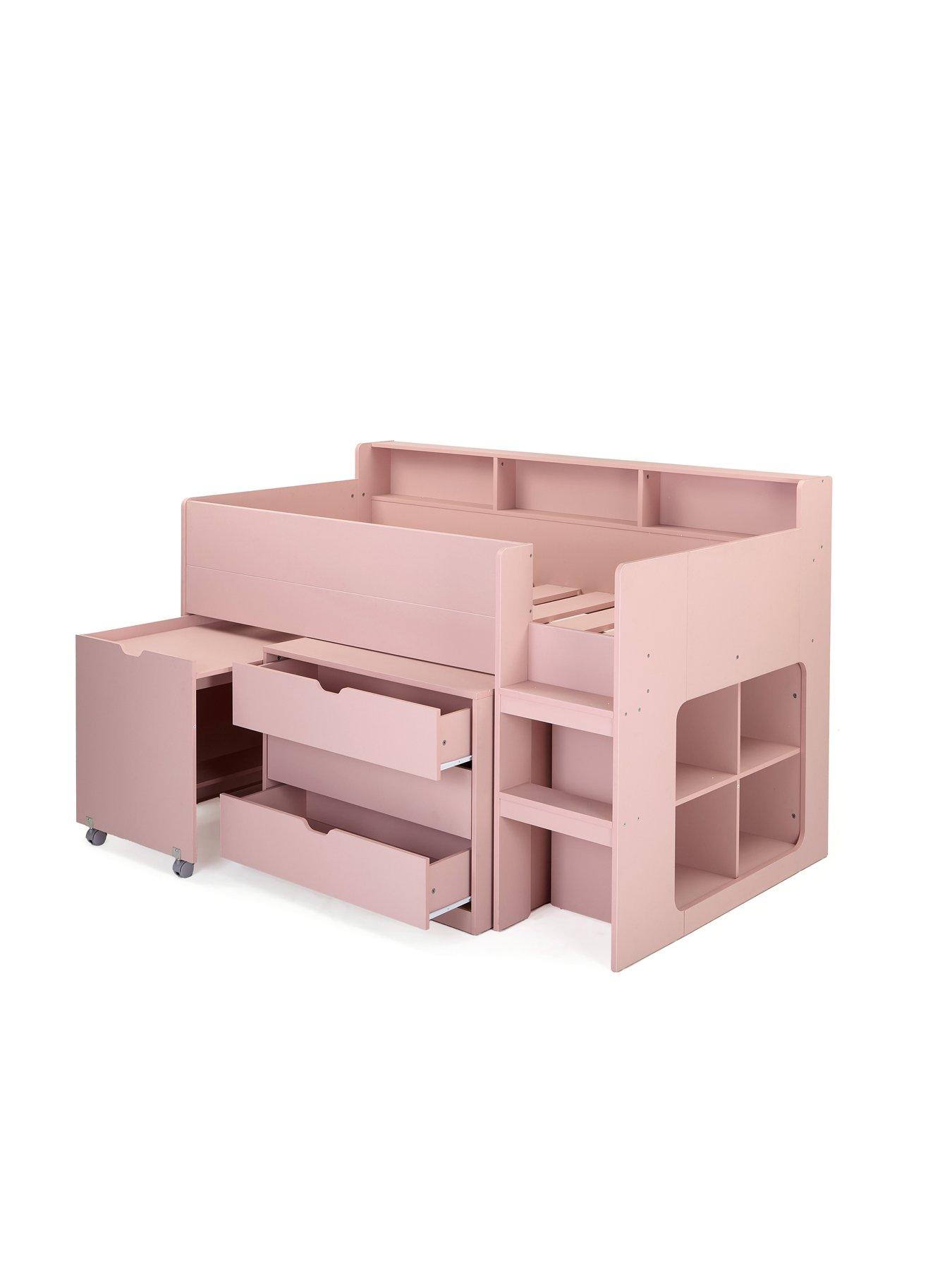 Image 4 of 7 of Very Home Aspen Mid Sleeper Bed Frame with Desk, Drawers and Shelves plus Mattress Options (Buy and SAVE!) - Pink