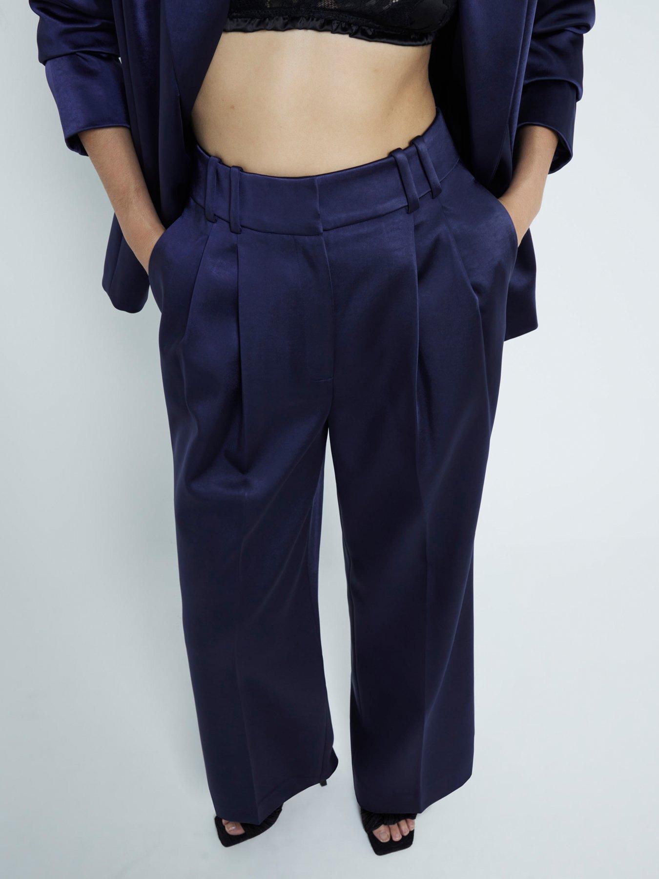 Image 3 of 4 of River Island Satin Wide Leg Trouser - Navy