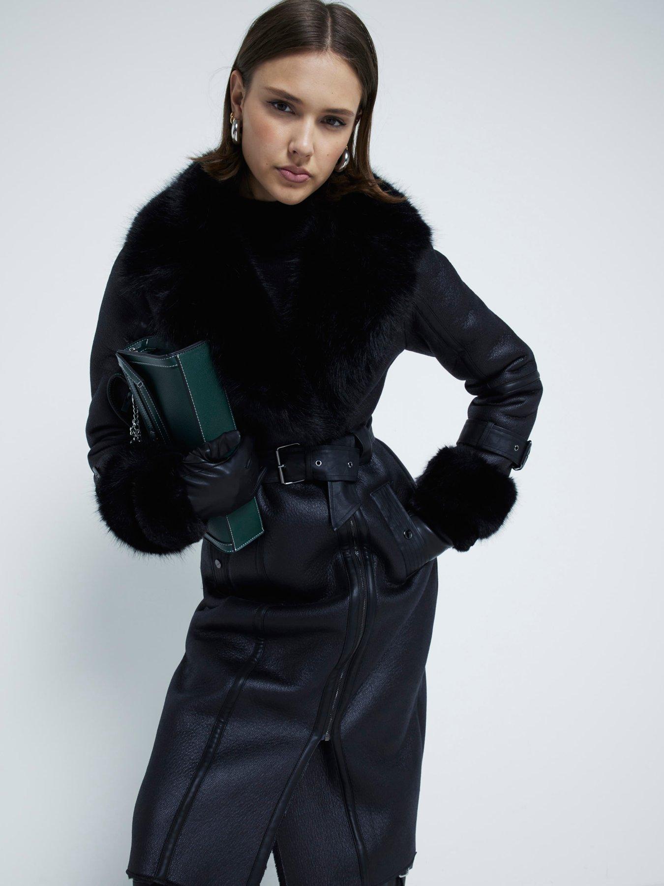 River Island Longline Buckle Biker Coat Black Very Ireland