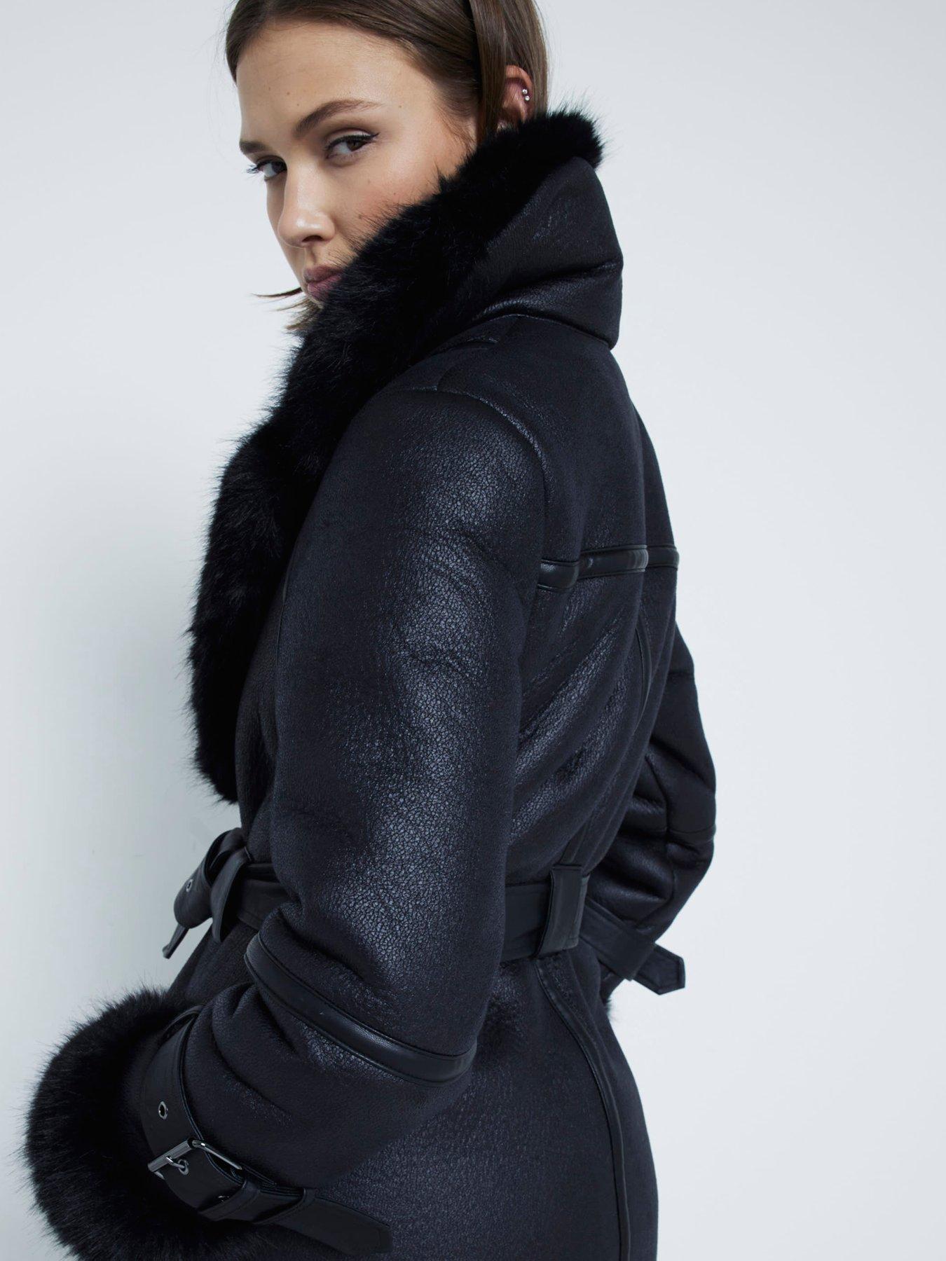 River Island Longline Buckle Biker Coat Black Very Ireland