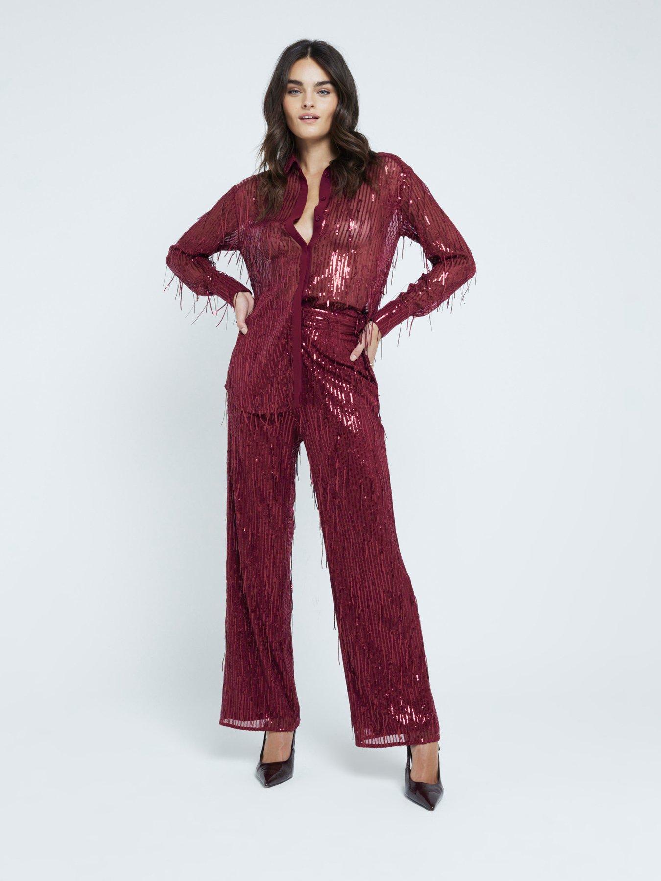 river-island-tailored-sequin-fringe-trouser-dark-red