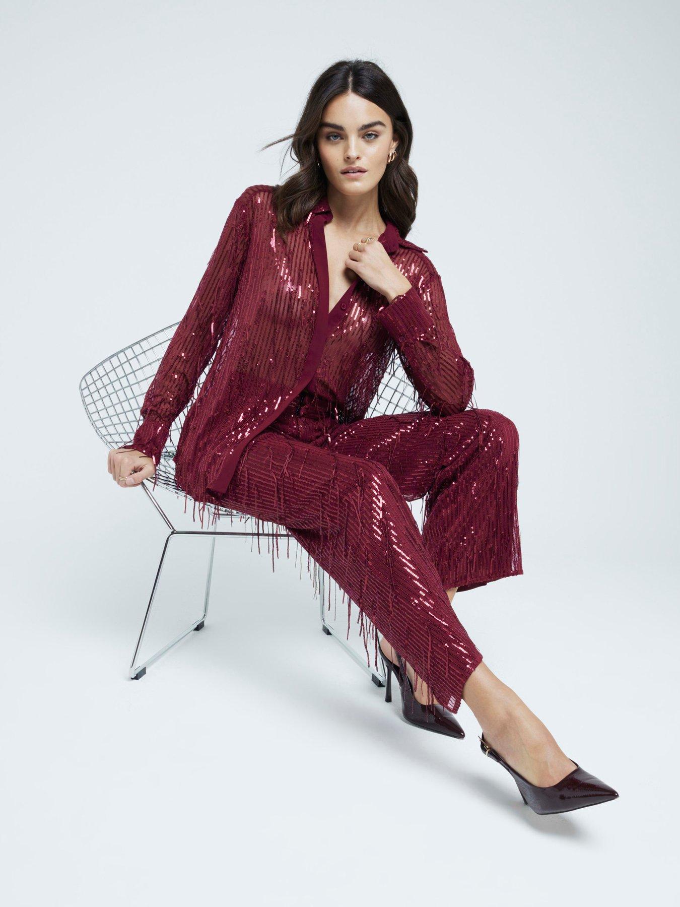 river-island-tailored-sequin-fringe-trouser-dark-redoutfit