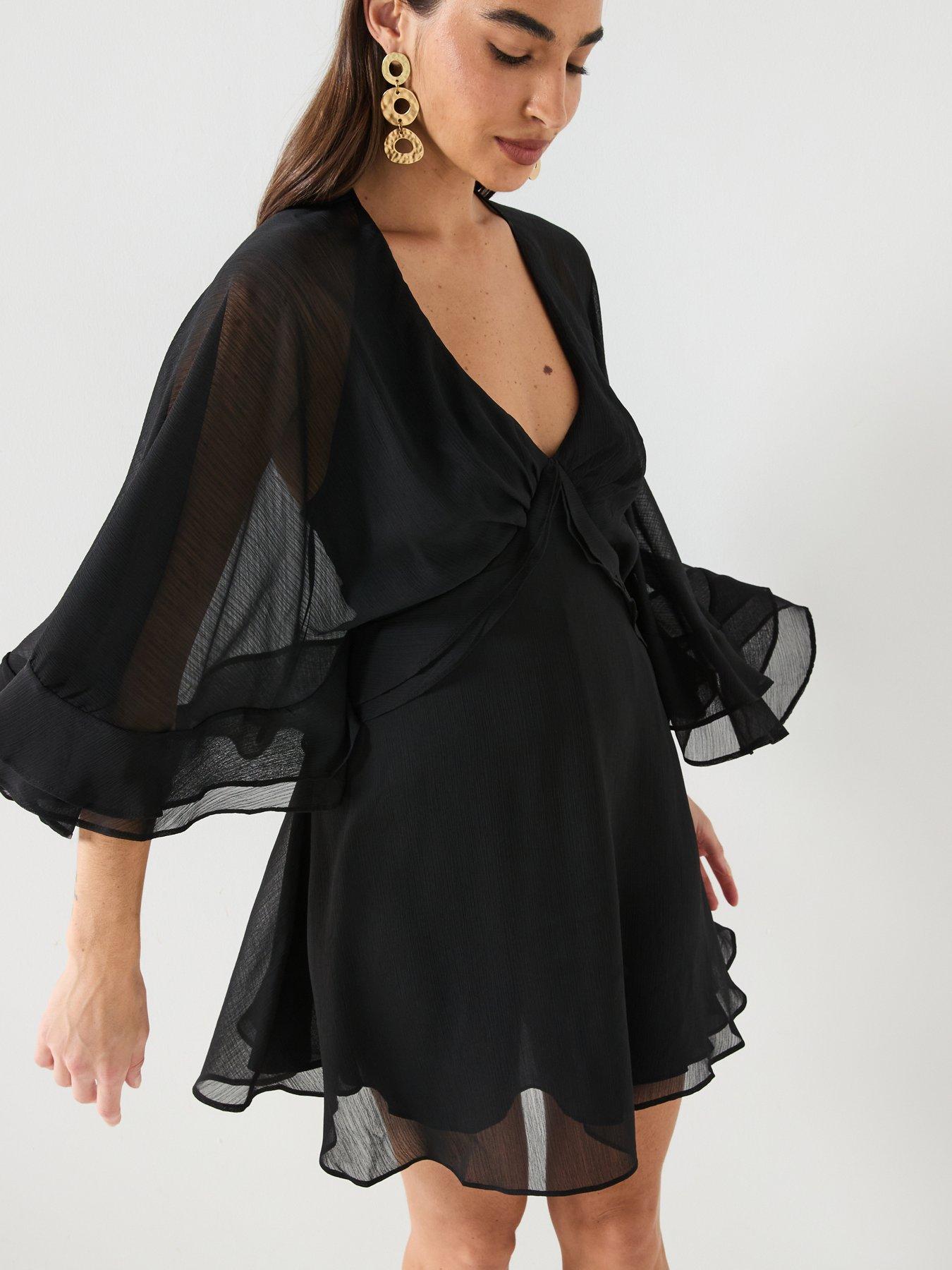 River Island Chiffon Cape Mini Dress - Black | Very Ireland