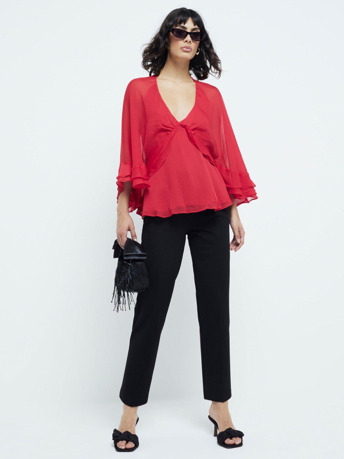 river-island-ruffle-cape-top-dark-red