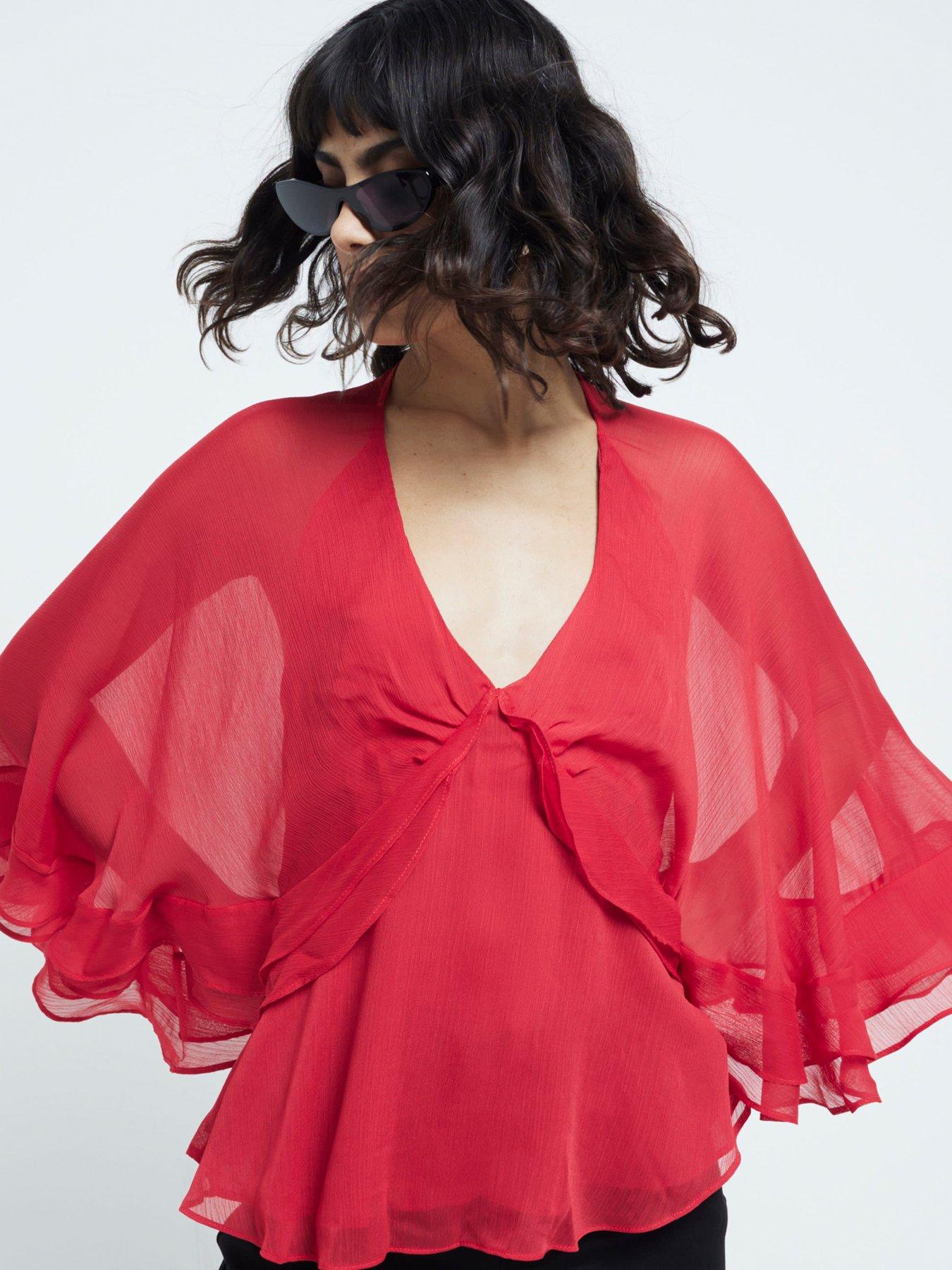 river-island-ruffle-cape-top-dark-redoutfit