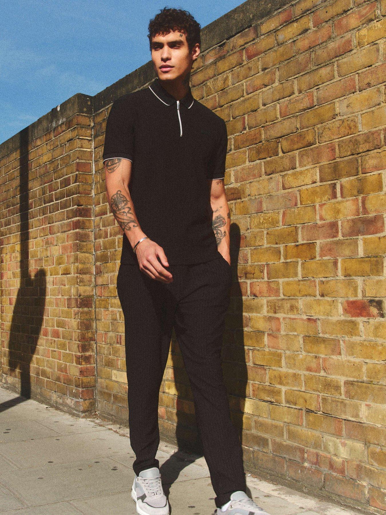 river-island-short-sleeve-ribbed-muscle-fit-polo-shirt-black