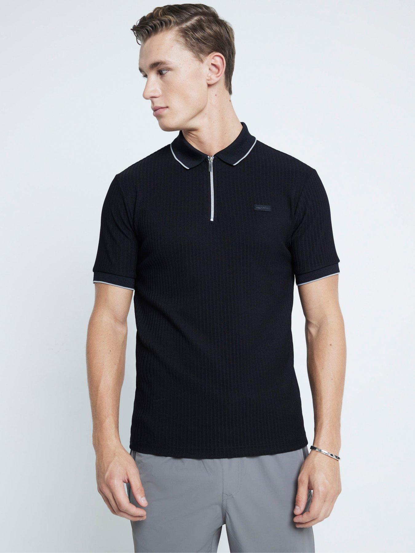 river-island-short-sleeve-ribbed-muscle-fit-polo-shirtstillFront