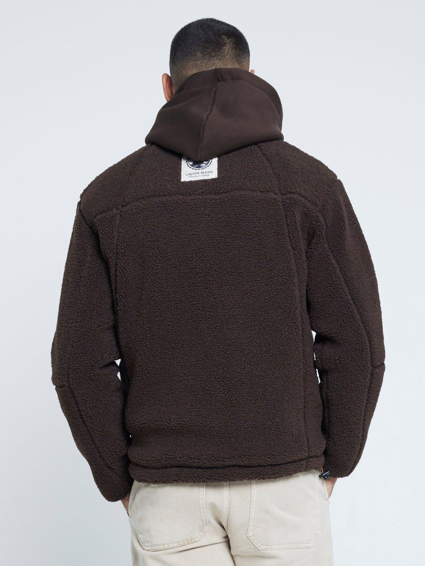 river-island-relaxed-half-zip-borg-funnel-neck-fleece-jacket-brownstillFront