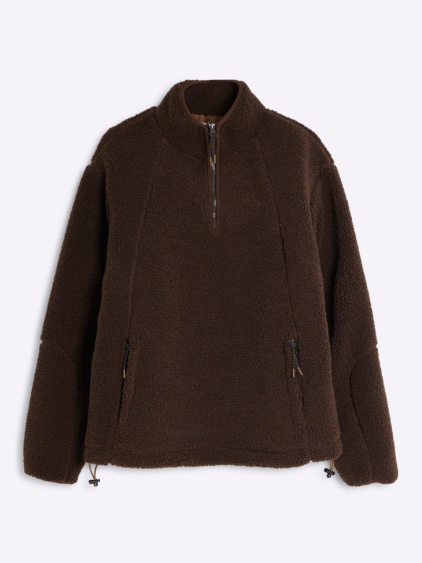 river-island-relaxed-half-zip-borg-funnel-neck-fleece-jacket-browndetail