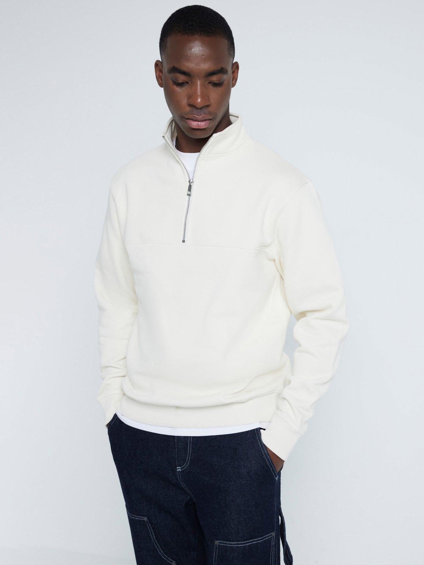 Image 1 of 4 of River Island Essential Funnel 1/4 Zip Sweat Top - Cream