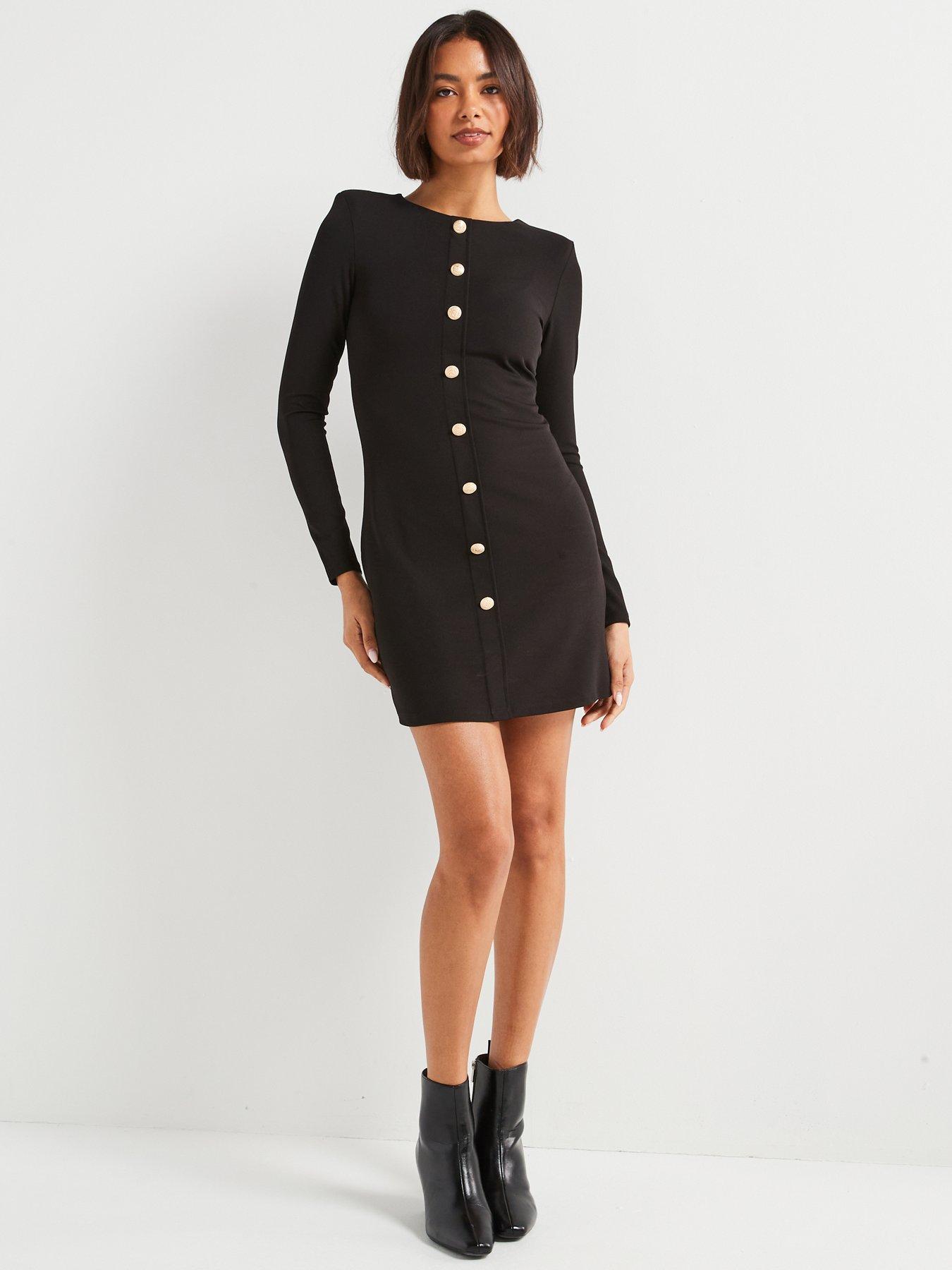 v-by-very-button-detail-long-sleeve-mini-shift-dressback