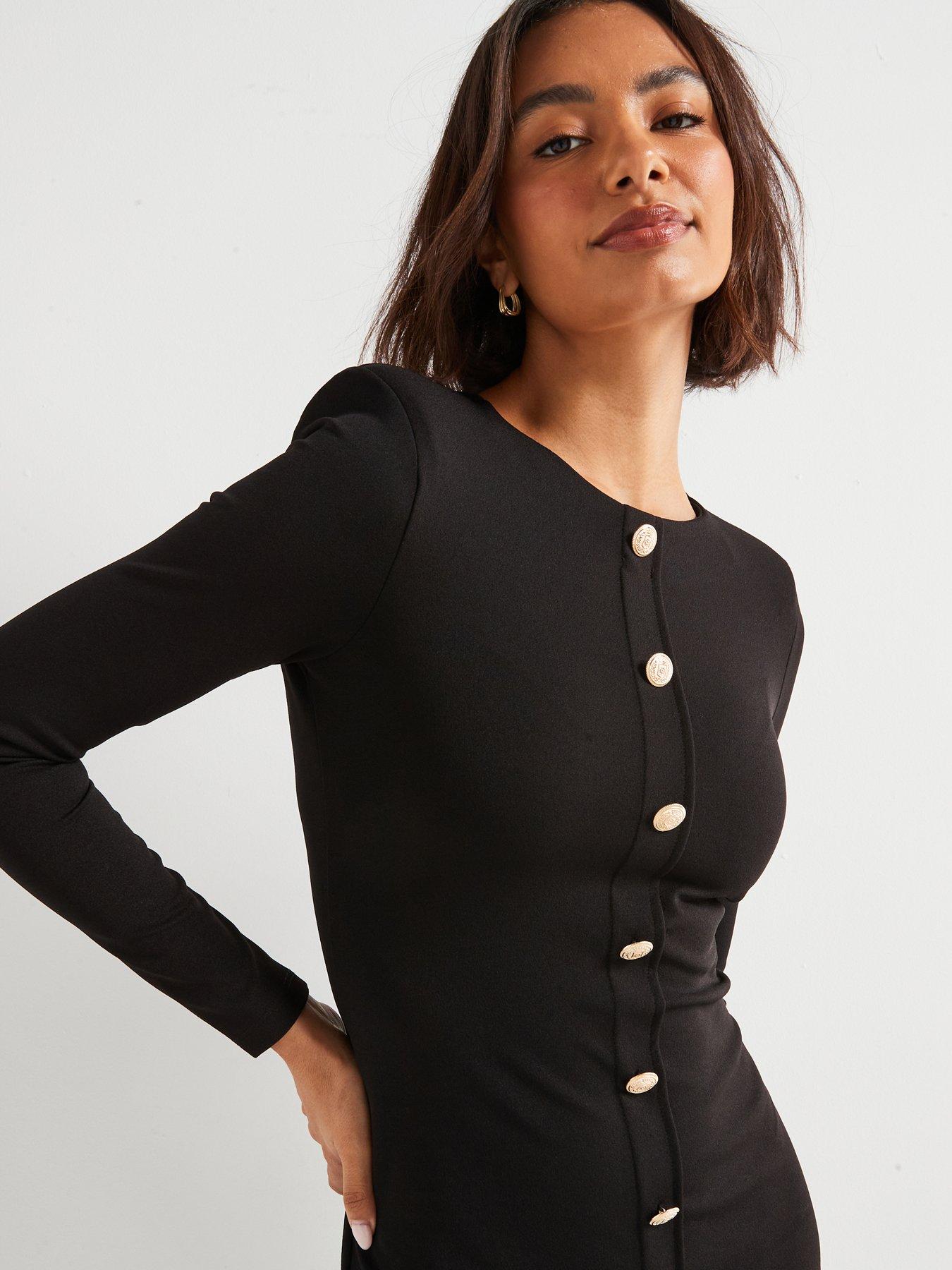 v-by-very-button-detail-long-sleeve-mini-shift-dressoutfit