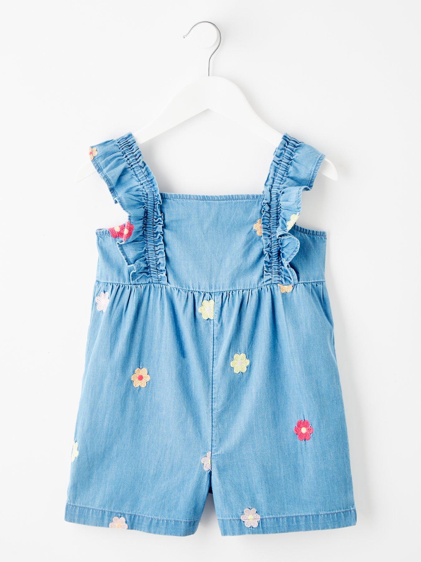 Image 1 of 4 of Mini V by Very Girls Embroidered Flower Denim Playsuit - Blue