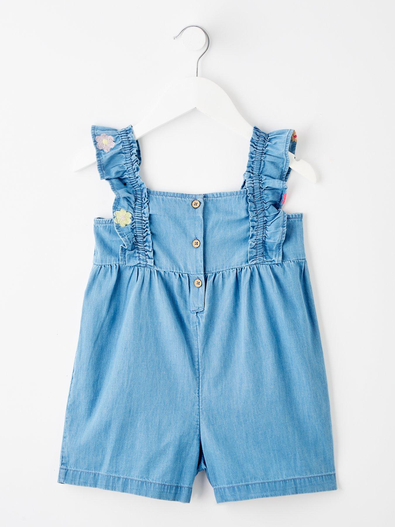 Image 2 of 4 of Mini V by Very Girls Embroidered Flower Denim Playsuit - Blue