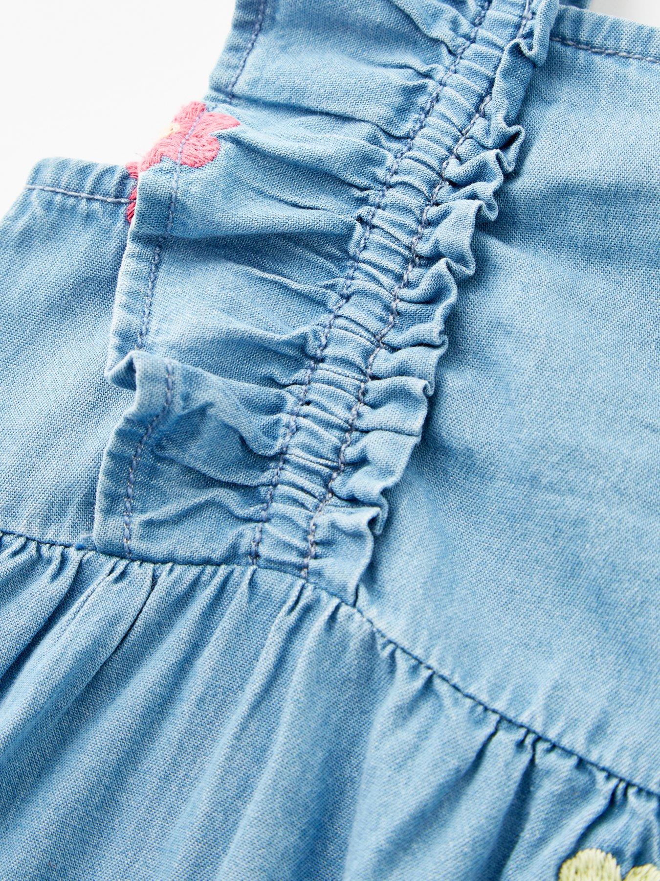 Image 3 of 4 of Mini V by Very Girls Embroidered Flower Denim Playsuit - Blue
