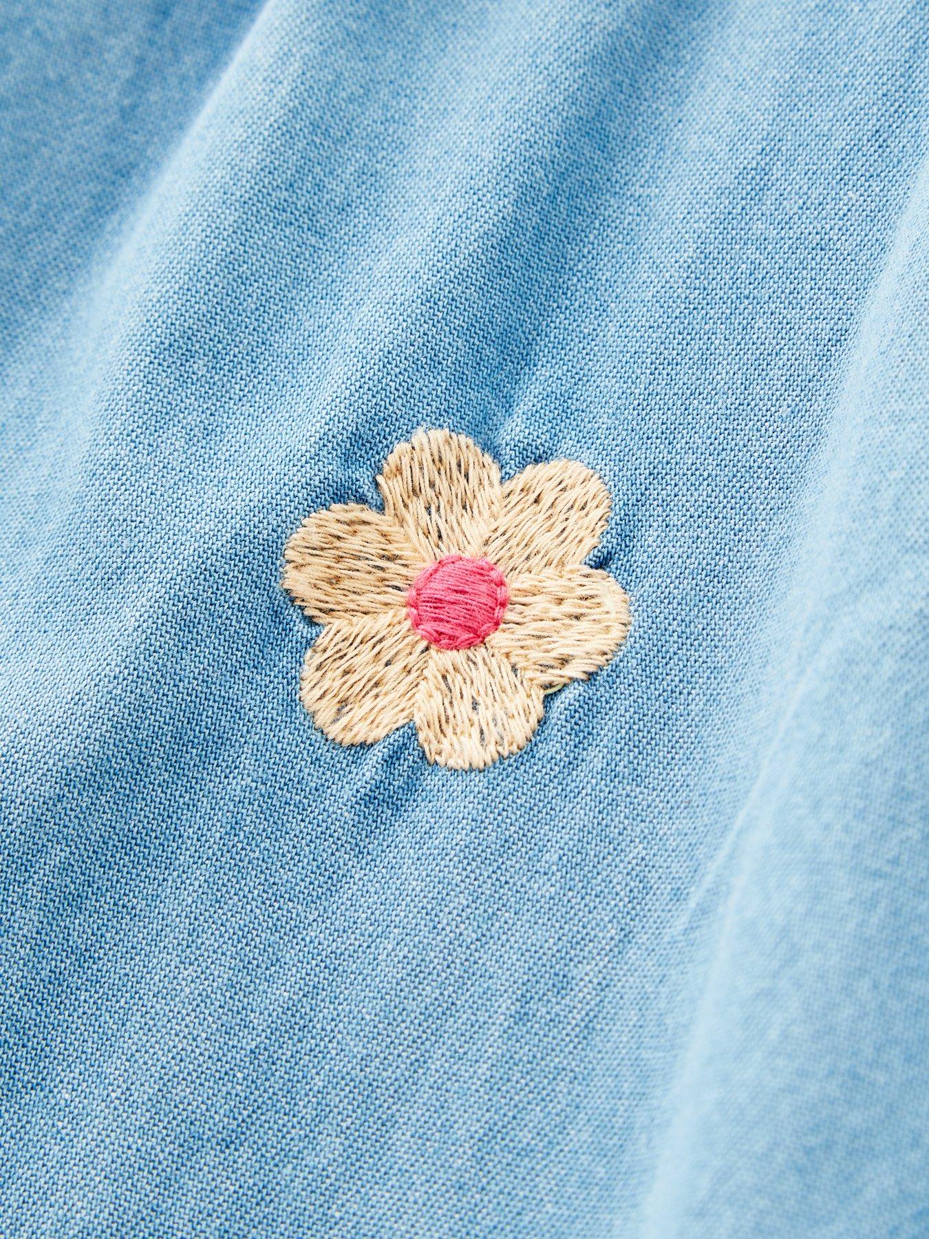 Image 4 of 4 of Mini V by Very Girls Embroidered Flower Denim Playsuit - Blue