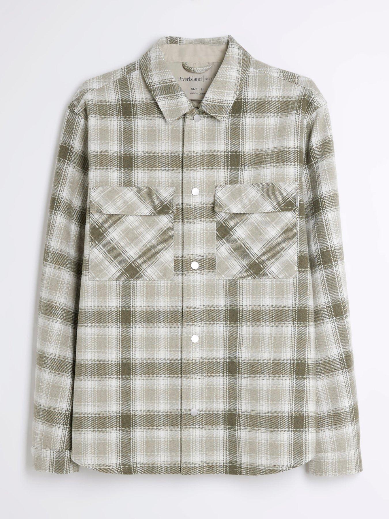 Image 4 of 6 of River Island Check Curved Hem Overshirt - Green