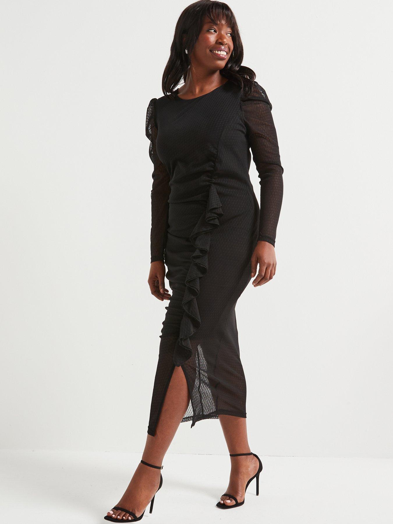 v-by-very-curve-spot-mesh-ruffle-pencil-dress-blackback