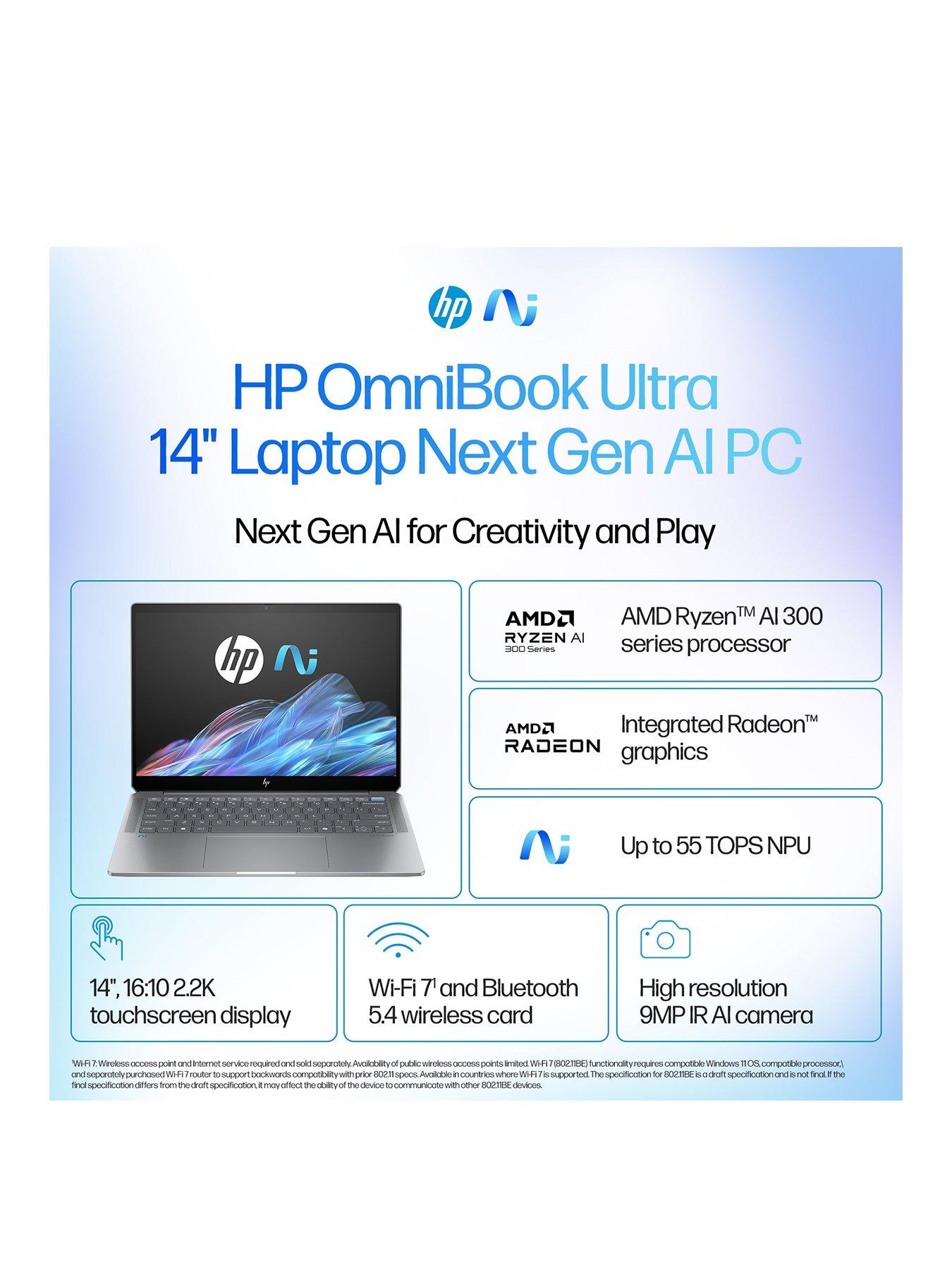 Image 3 of 8 of HP OmniBook Ultra - 14-fd0001na - 14in 2.2K Touchscreen - AMD Ryzen AI 9 - 16GB RAM - 1TB SSD - Silver