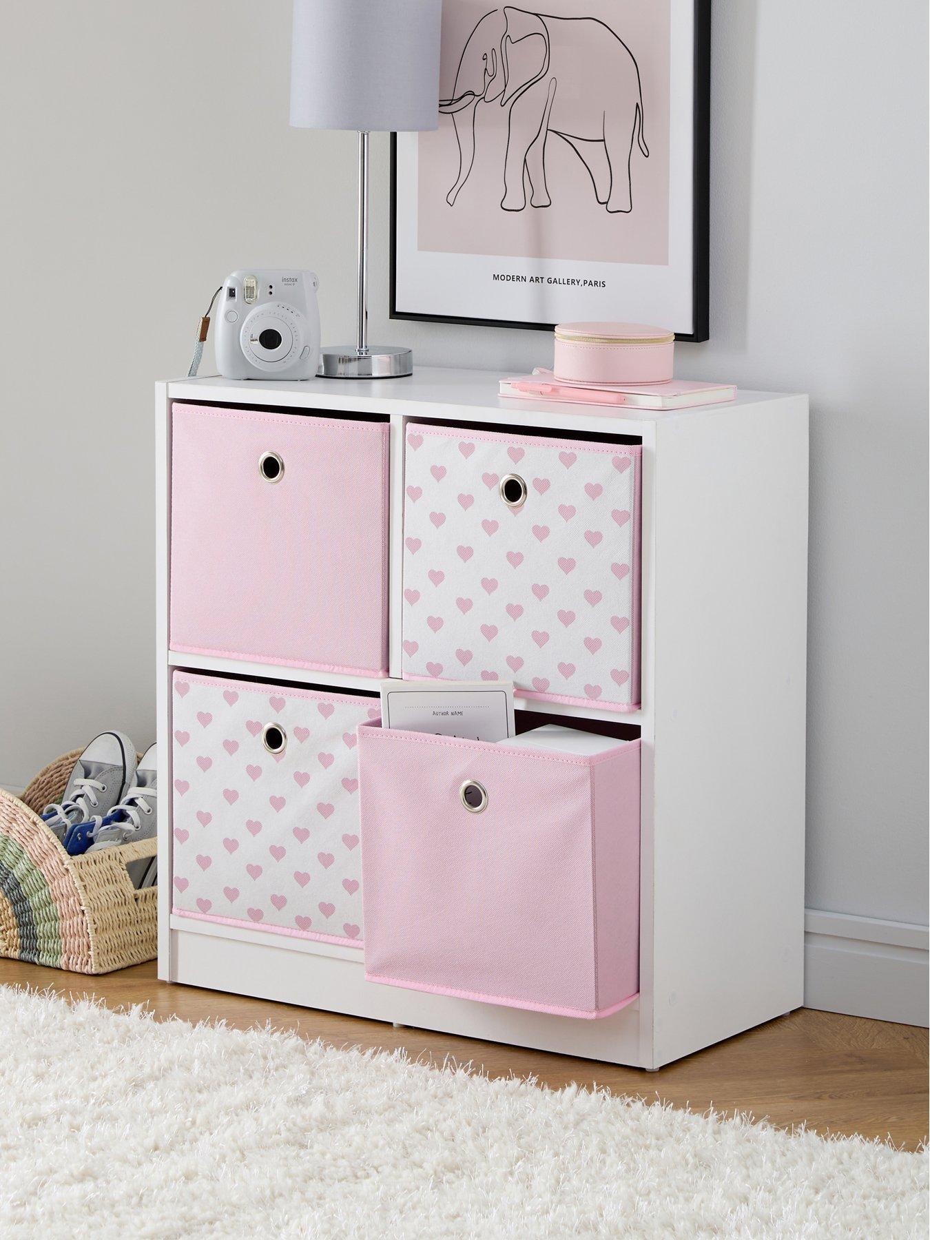 Image 1 of 6 of The Very Collection 4&nbsp;Cube Storage Unit&nbsp;with&nbsp;Boxes -&nbsp;Pink/Hearts&nbsp;- FSC&reg; Certified