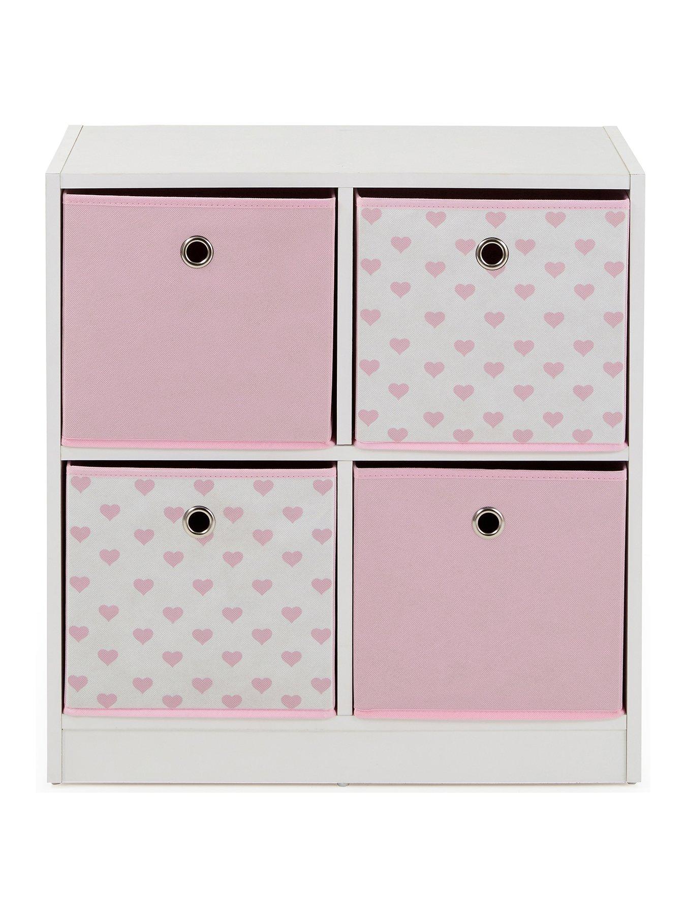 Image 2 of 6 of The Very Collection 4&nbsp;Cube Storage Unit&nbsp;with&nbsp;Boxes -&nbsp;Pink/Hearts&nbsp;- FSC&reg; Certified