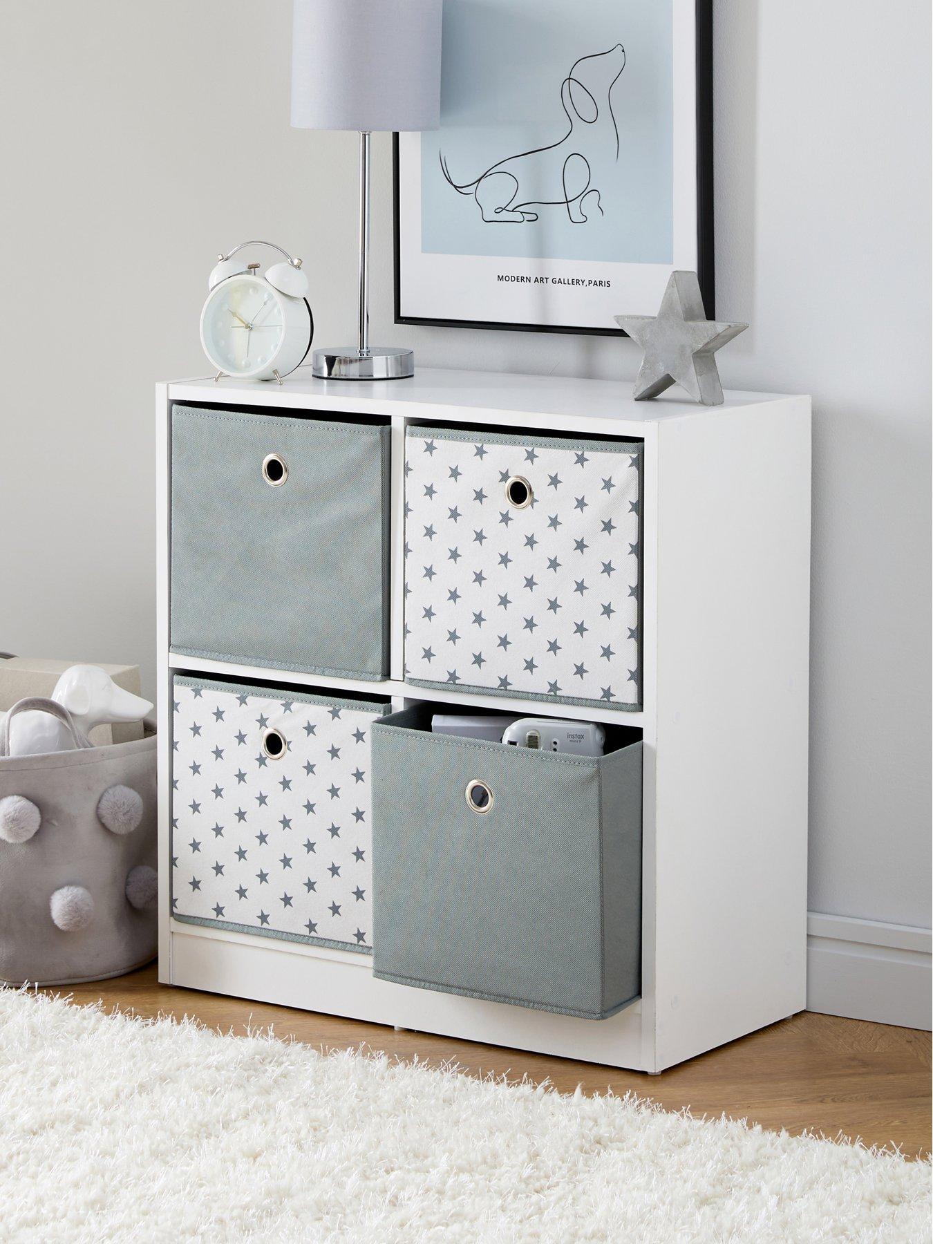 Image of Very Home 4 Cube Storage Unit with Boxes - Grey/Stars - FSC® Certified