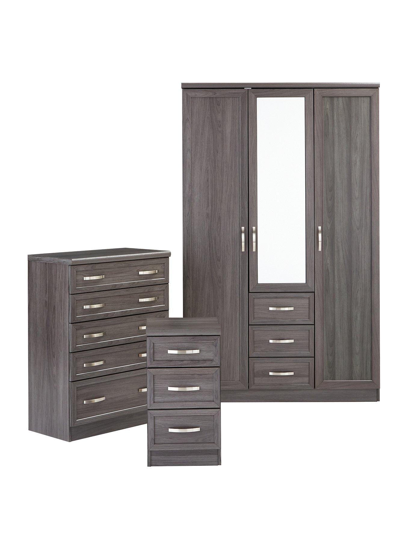 very-home-camberley-3-piece-package-3-door-3-drawer-mirrored-wardrobe-5-drawer-chest-andnbsp3-drawer-bedside-cheststillFront