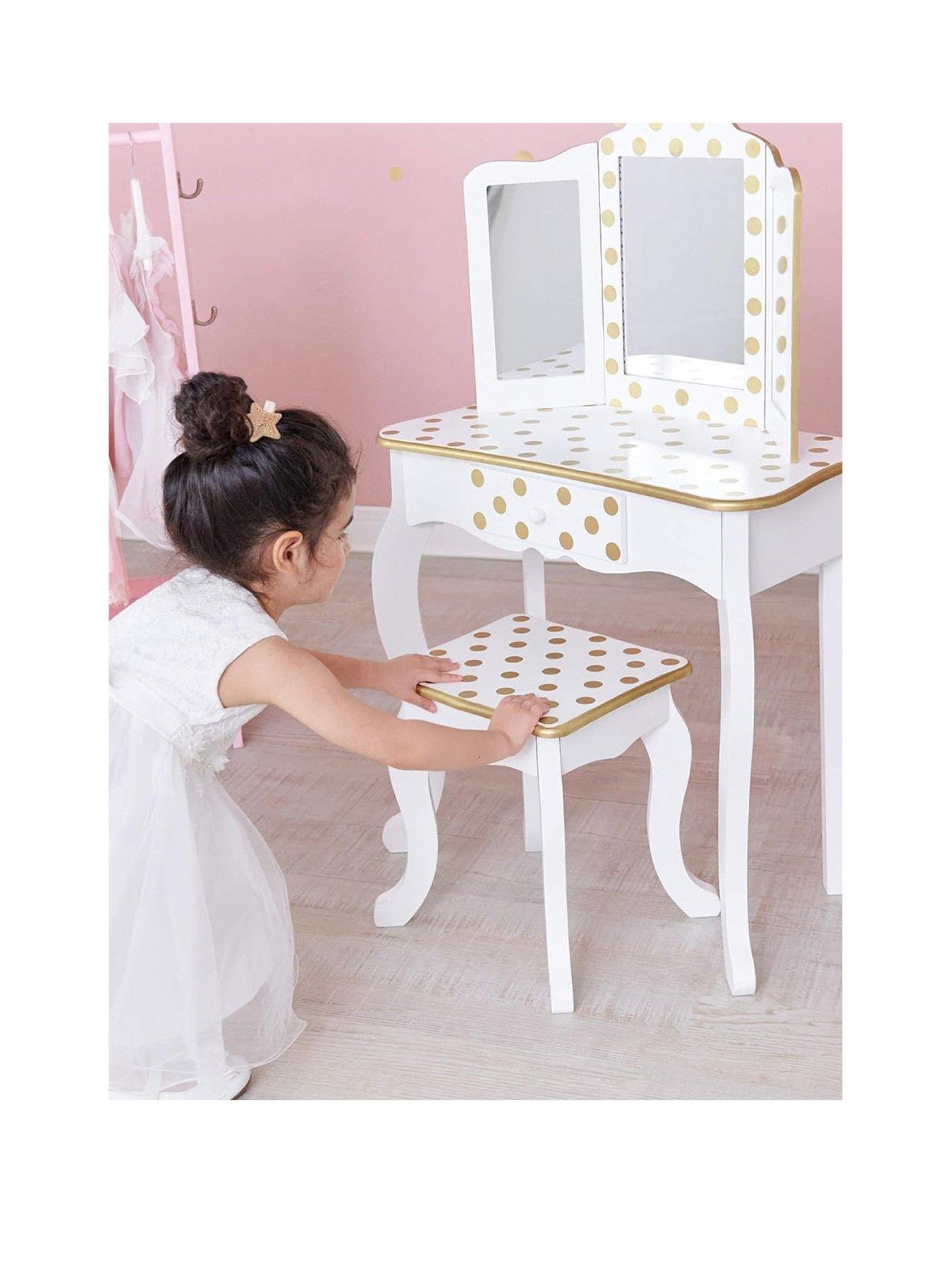 teamson-kids-fantasy-fields-fashion-polka-dot-print-vanity-set-with-led-mirrorback