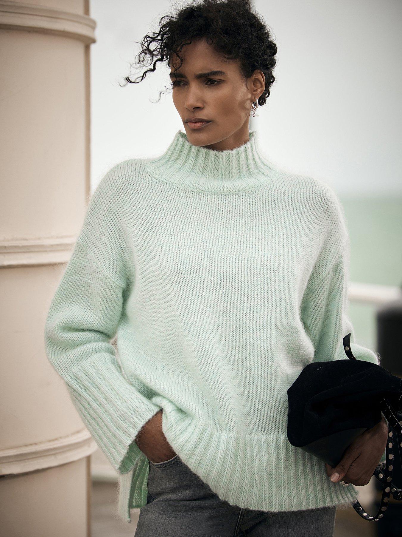 mint-velvet-high-neck-fluff-jumper-green