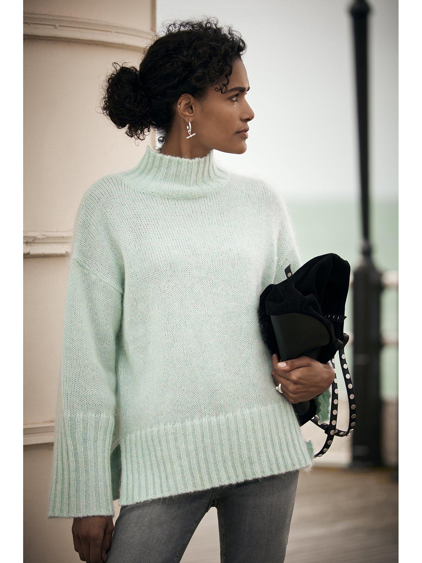 mint-velvet-high-neck-fluff-jumper-greenstillFront